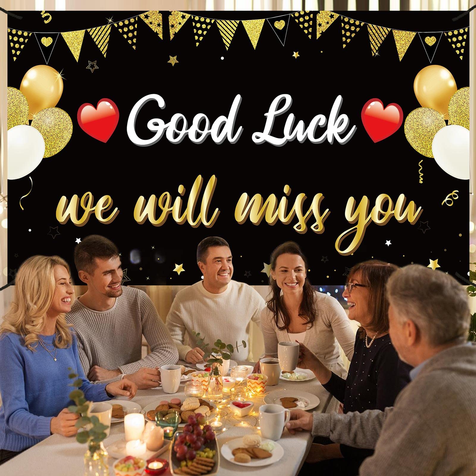 Pimvimcim Going Away Party Decorations We Will Miss You Good Luck Banner, Black Gold Farewell Backdrop Party Supplies, Goodbye C