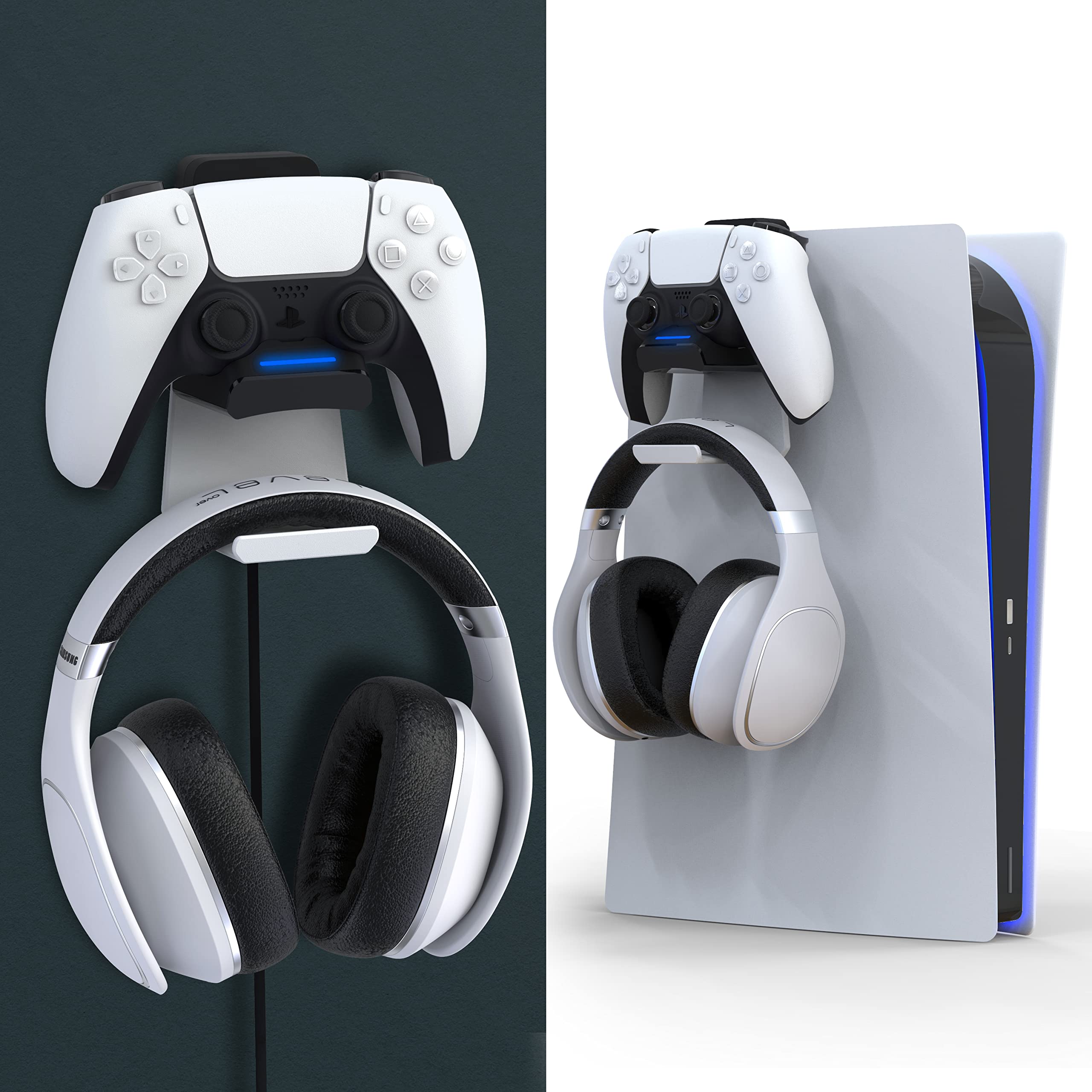 Foamy Lizard PS5 Controller Charger Console and Wall Mount for Playstation 5 DualSense Fast Charging Station Hanging Dock, Headp