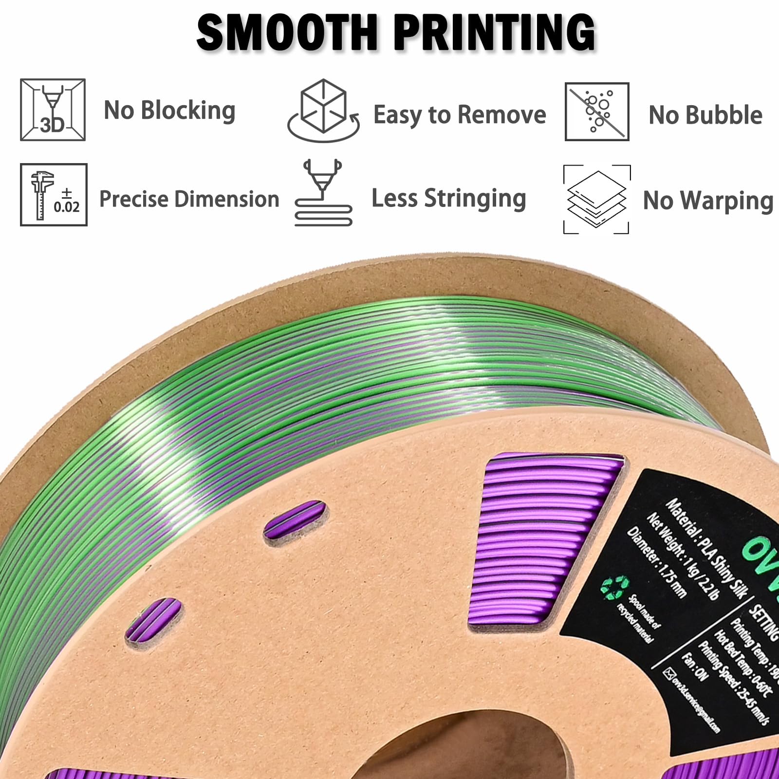 Ovv3D Pla Filament 1.75Mm, 3D Printer Filament Silk Pla Dual Color Pla Filament, Purple Green Pla Filament, Color Change Every I