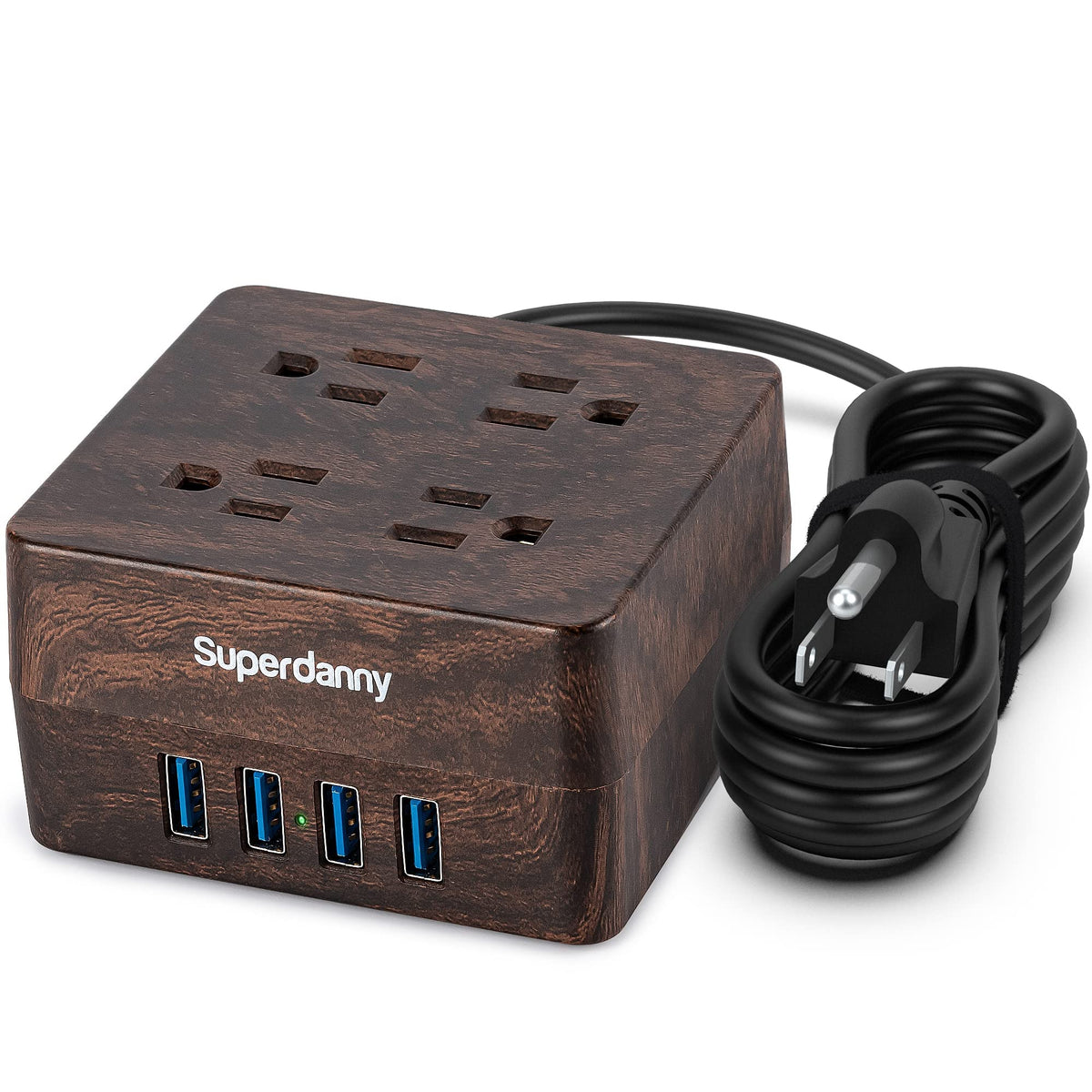 Superdanny Usb Power Strip Surge Protector   Desktop Extension Cord With 4 Widely Spaced Outlets & 4 Smart Usb Ports, Portable C