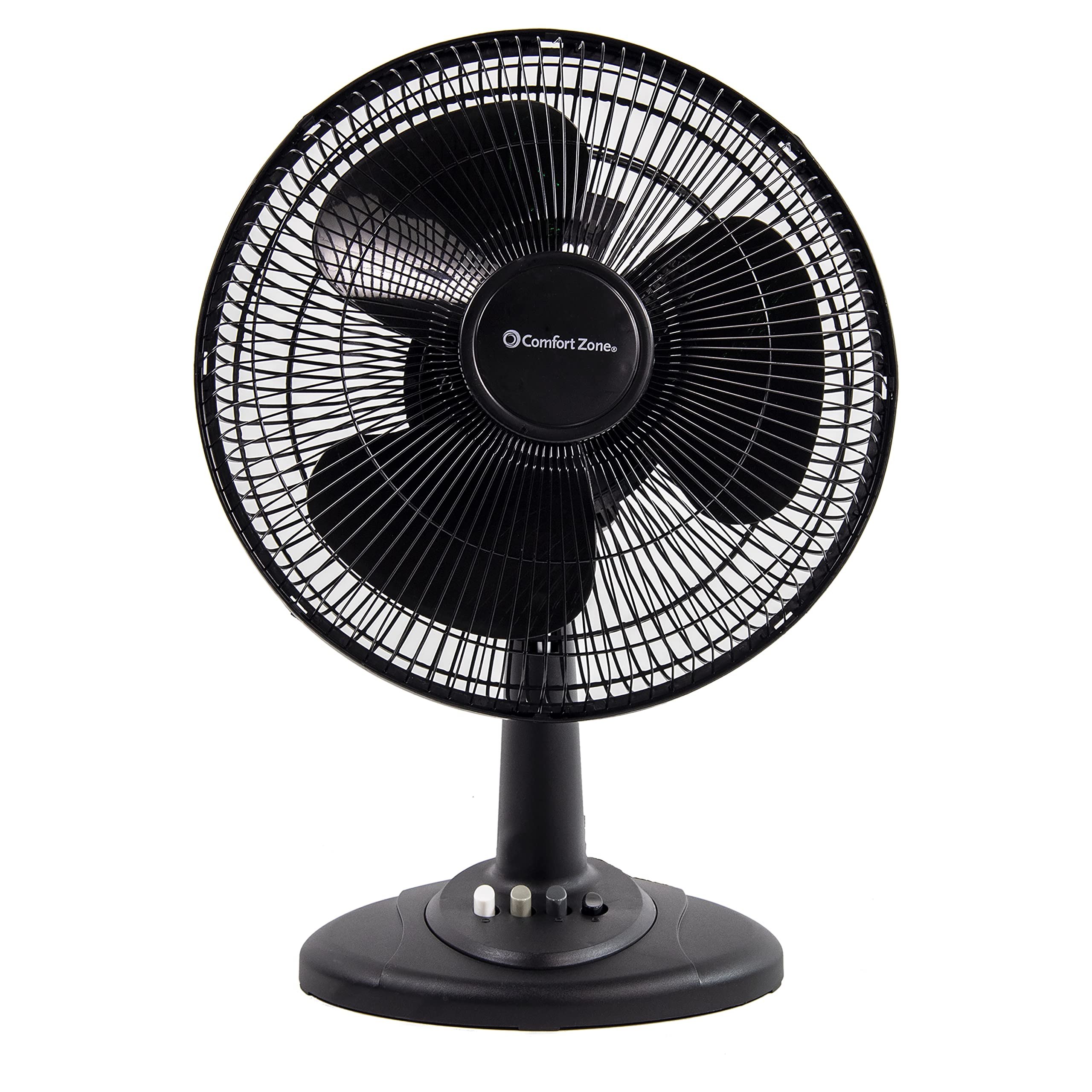Comfort Zone Cz121Wt 12    3 Speed Oscillating Table Fan With Adjustable Tilt, Convenient Push Button Controls, Quiet Operation,