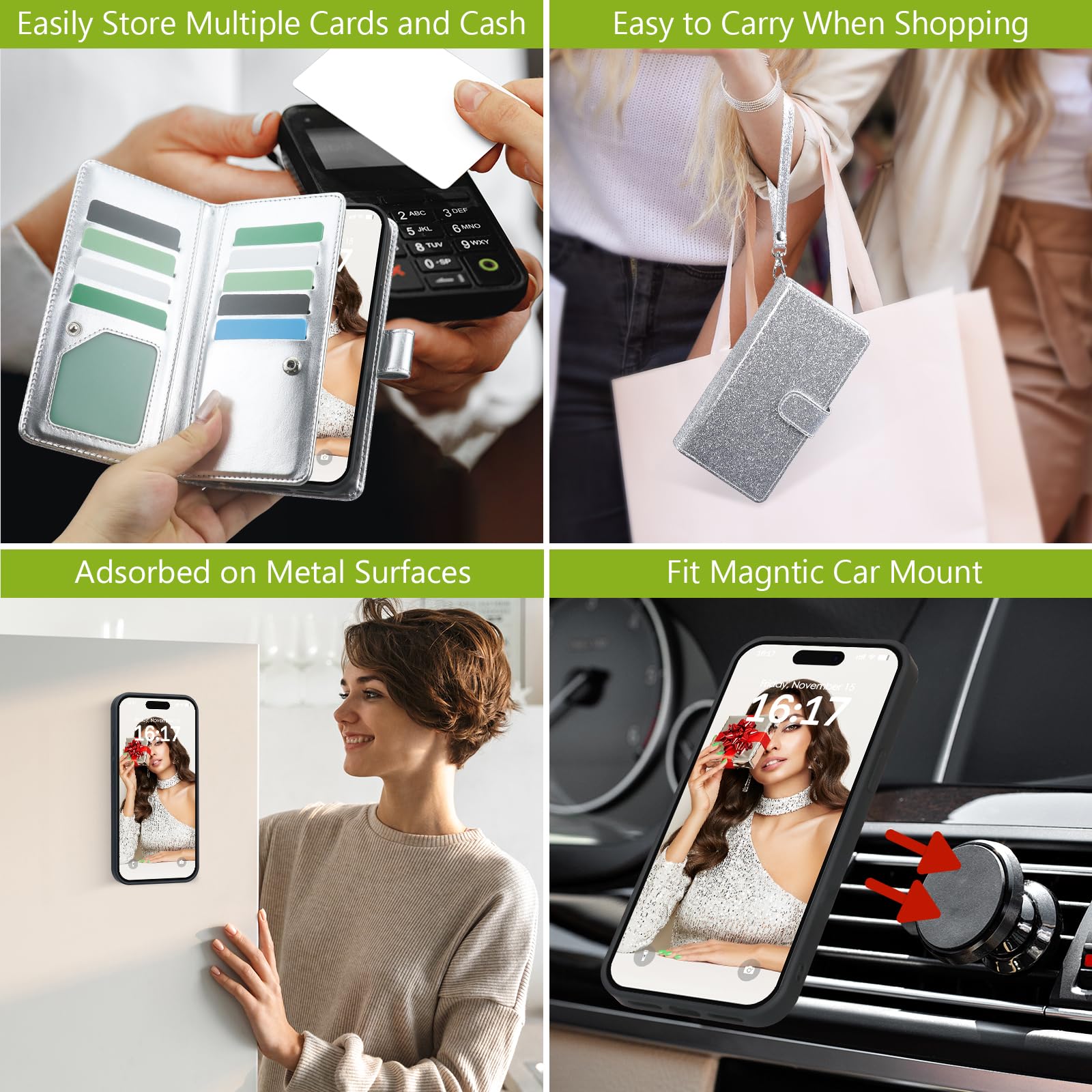 Varikke For Iphone 14 Pro Case Wallet, Iphone 14 Pro Wallet Case For Women With Card Holder & Powerful Magnetic Detachable Case