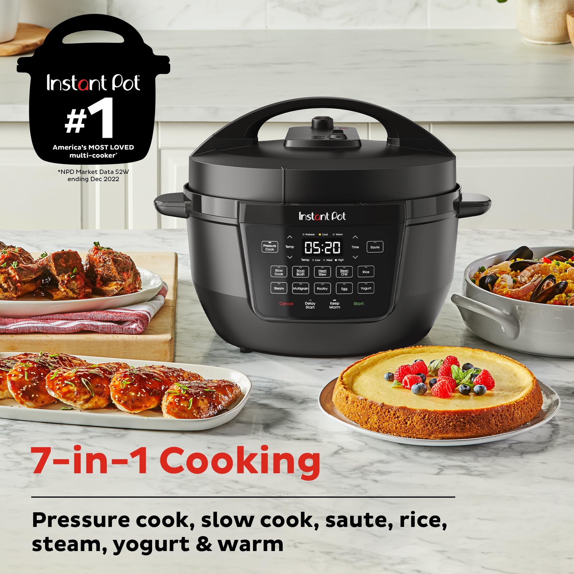 Instant Pot Rio Wide Base, 7.5 Quarts, Large Searing Base, Whisperquiet Steam Release, 7 In 1 Electric Multi Cooker, Pressure Co