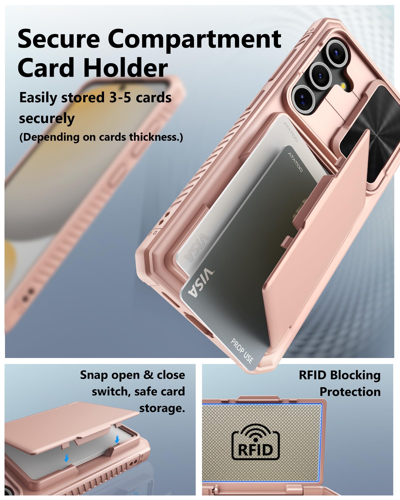 Atatoo For Samsung Galaxy S24 Fe Case Wallet, Built In Card Holder(Store 4 5 Cards) & Slide Lens Cover, Military Grade Protectio