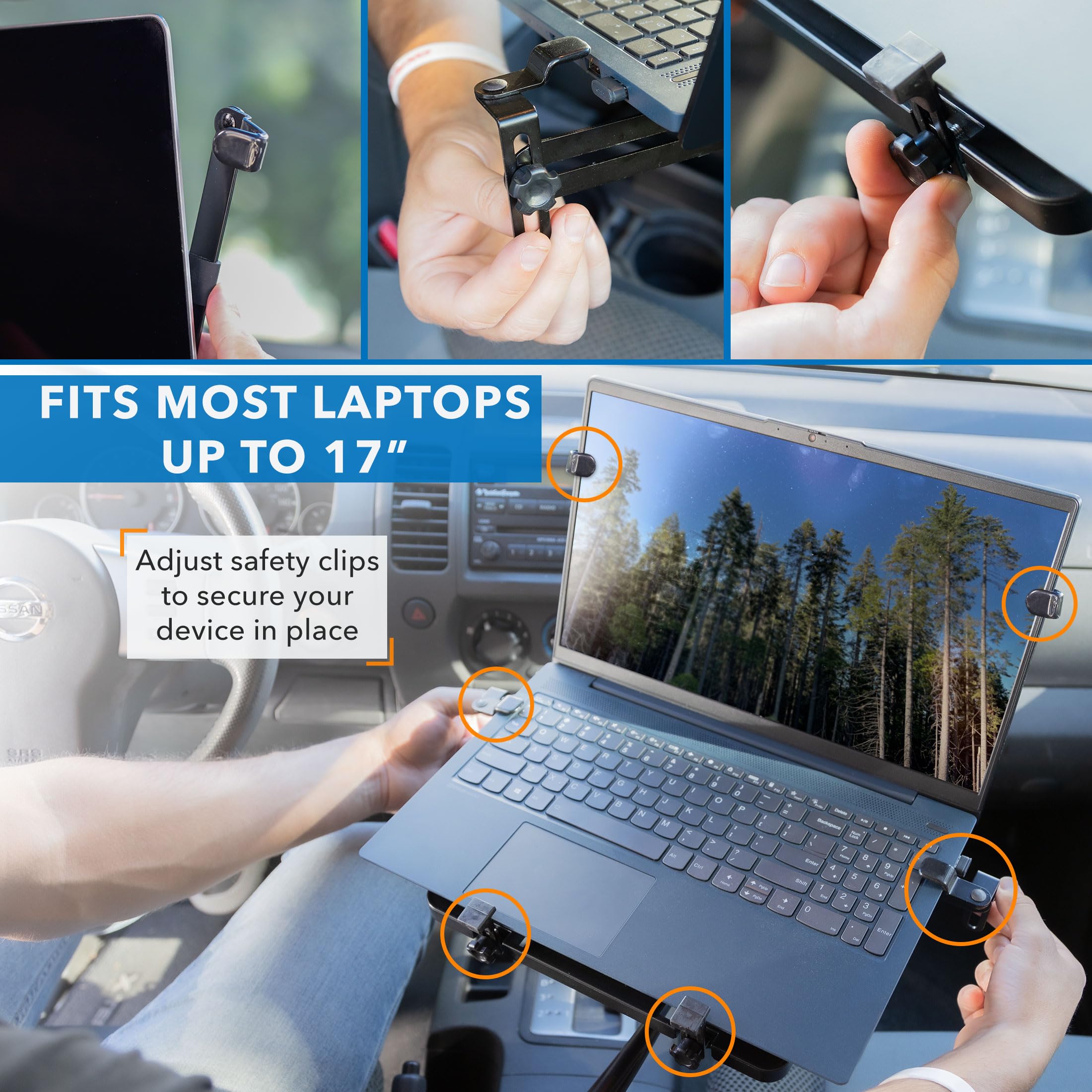 Mount It! Laptop Vehicle Mount | No Drill Computer Mounting Bracket for Front Passenger Seat | Sturdy and Full Motion Lockable Joints, Fits Laptops Up to 17'