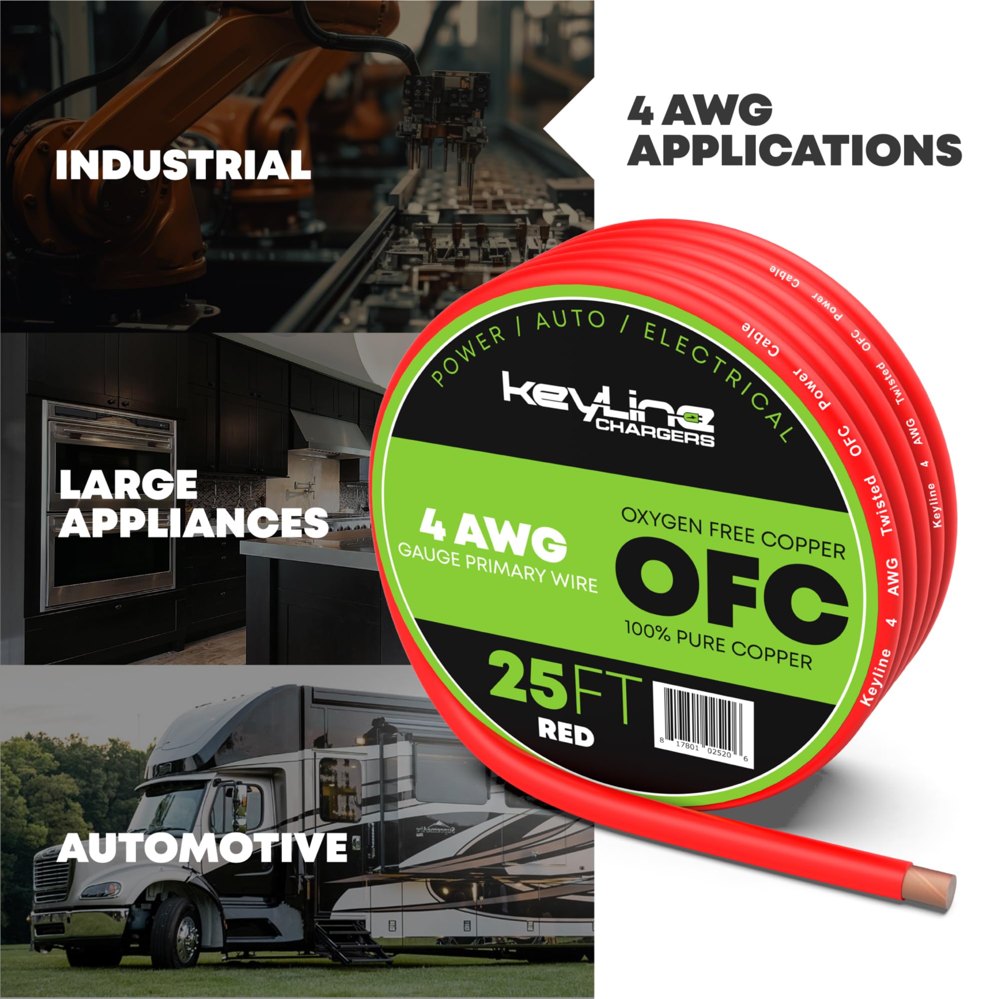 Ofc 4 Awg Gauge Wire (25Ft) Red | Oxygen Free Copper, Automotive Wire, Power/Ground, Battery Cable, True Spec Welding & Automoti