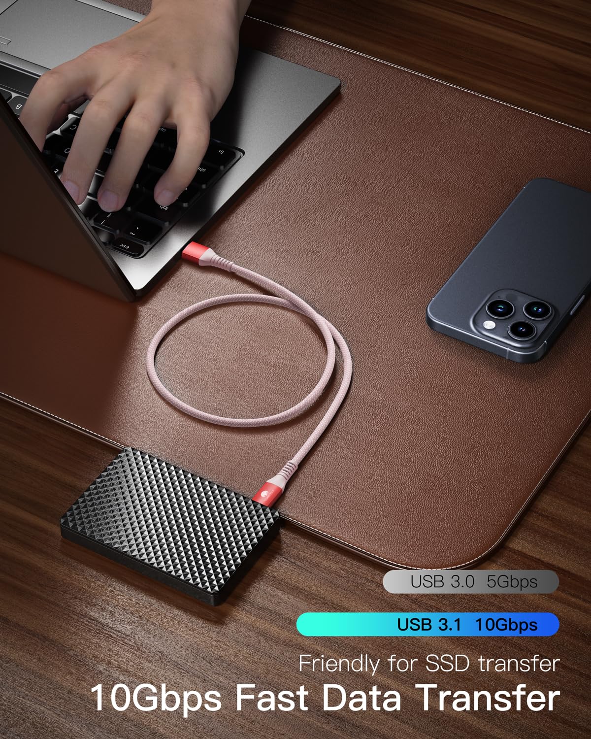 Conmdex Type C Cable [2Ft, 2 Pack] 10Gbps Usb 3.1 Gen 2 Usb A To Usb C Data Transfer Cord, Short 3A Fast Charging Android Auto Carplay Usb C Cable For Iphone 16 Plus Pro Max Samsung Galaxy S23, Red