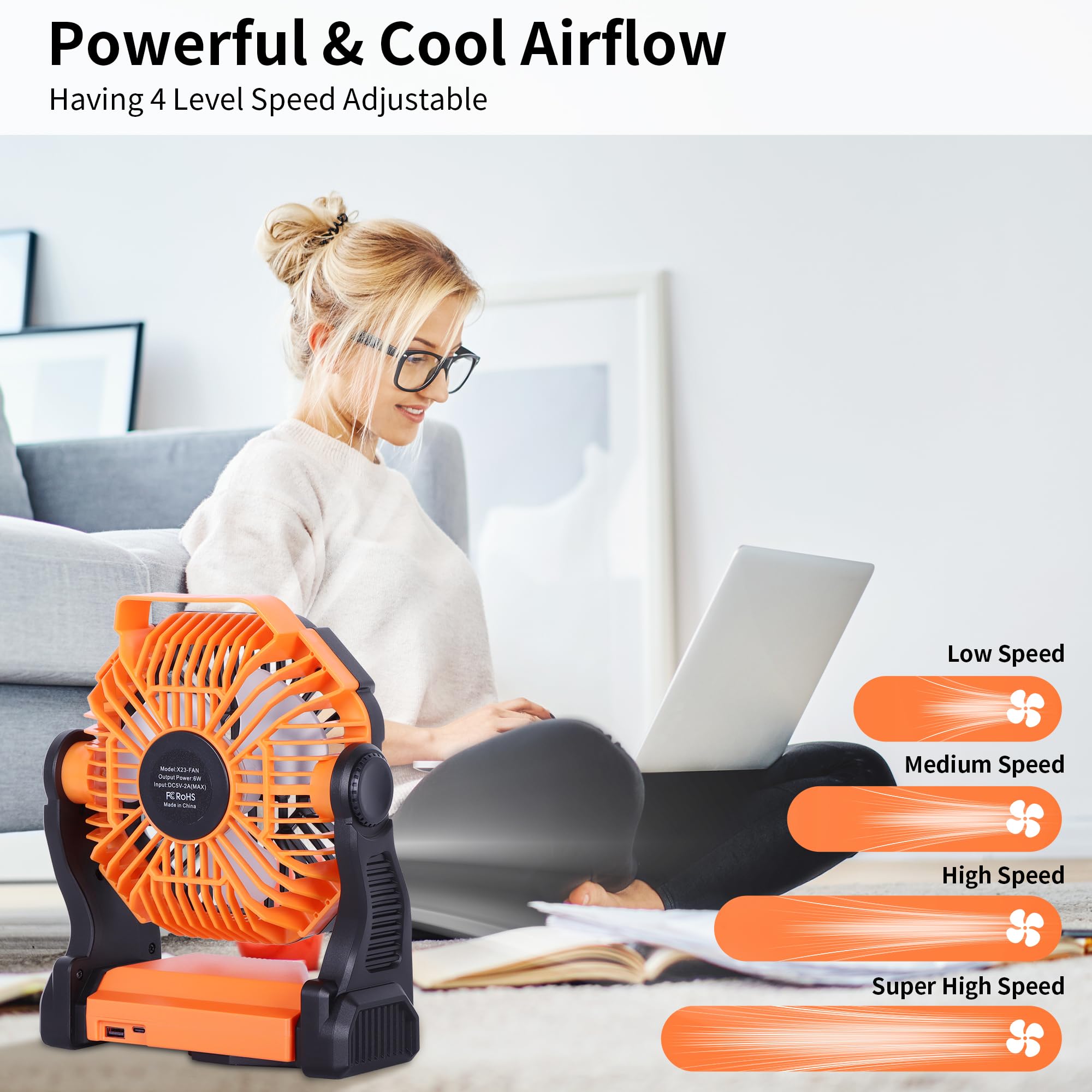 Tdlol Battery Powered Fan,270 Rotating Portable Fan Camping Fan Rechargeable Battery Operated Fan, Usb Desk Personal Fan Tent Fa