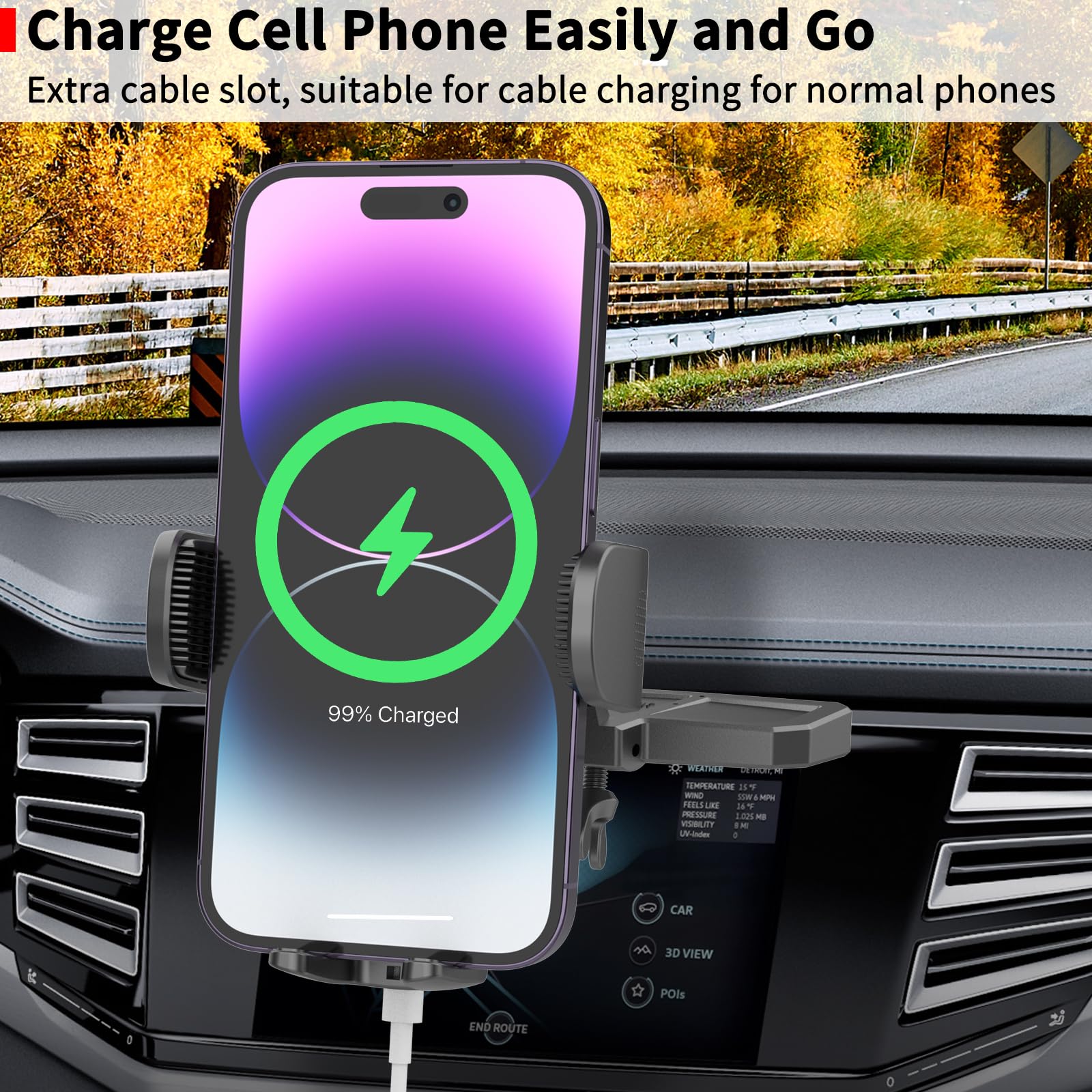 Apps2Car Sturdy Cd Slot Phone Mount Upgraded Wireless Charger 15W With One Hand Operation Design, Hands-Free Car Phone Holder Co