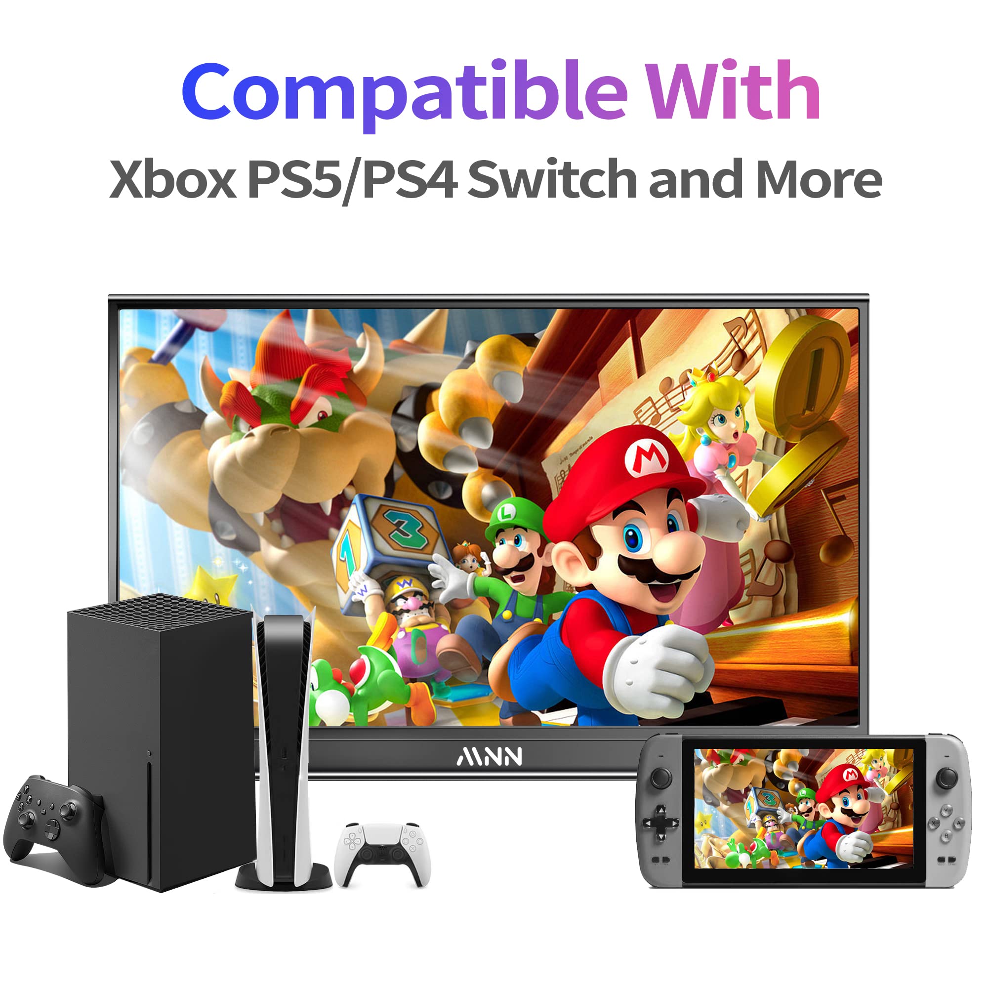 Mnn Portable Monitor 15.6Inch Fhd 1080P Usb C Hdmi Gaming Ultra Slim Ips Display W/Smart Cover & Speakers,Hdr Plug&Play, Externa