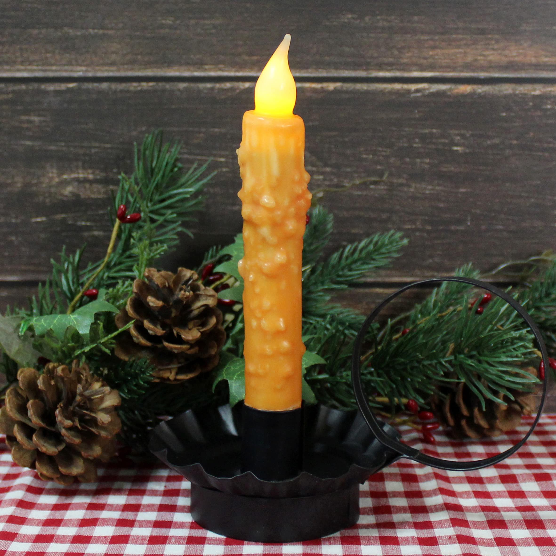 Cvhomedeco. Real Wax Hand Dipped Battery Operated Led Timer Taper Candles Rustic Primitive Flameless Lights Decor, 6 3/4 Inch, O