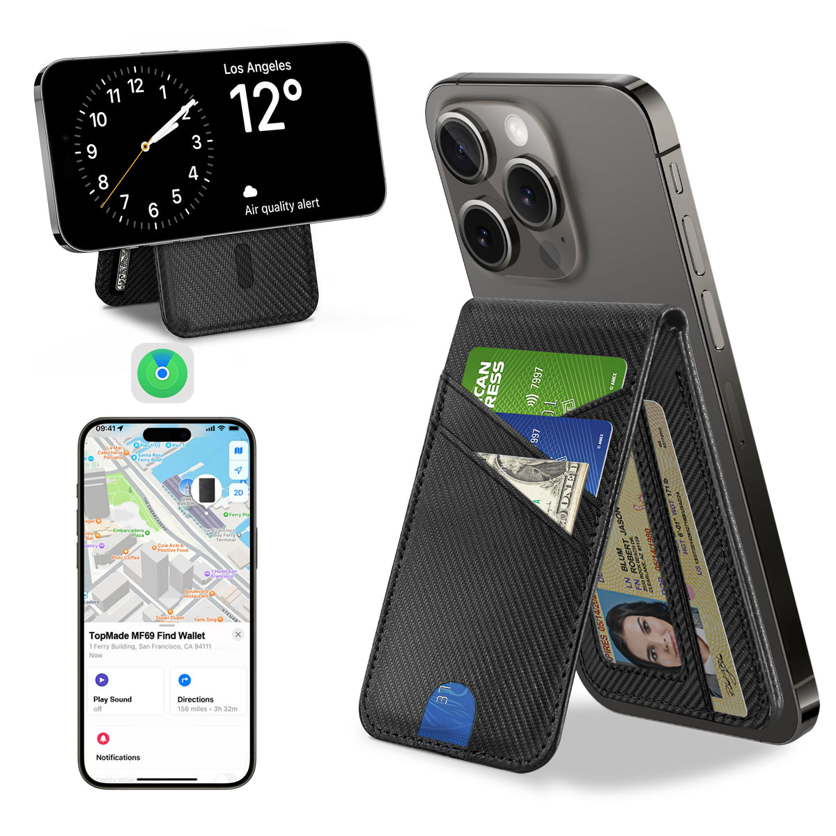 Magsafe Wallet Stand With Full Find My, Magnetic Wallet For Iphone 16/15/14/13/12 Series, For Iphone Wallet Tracker With Adjusta