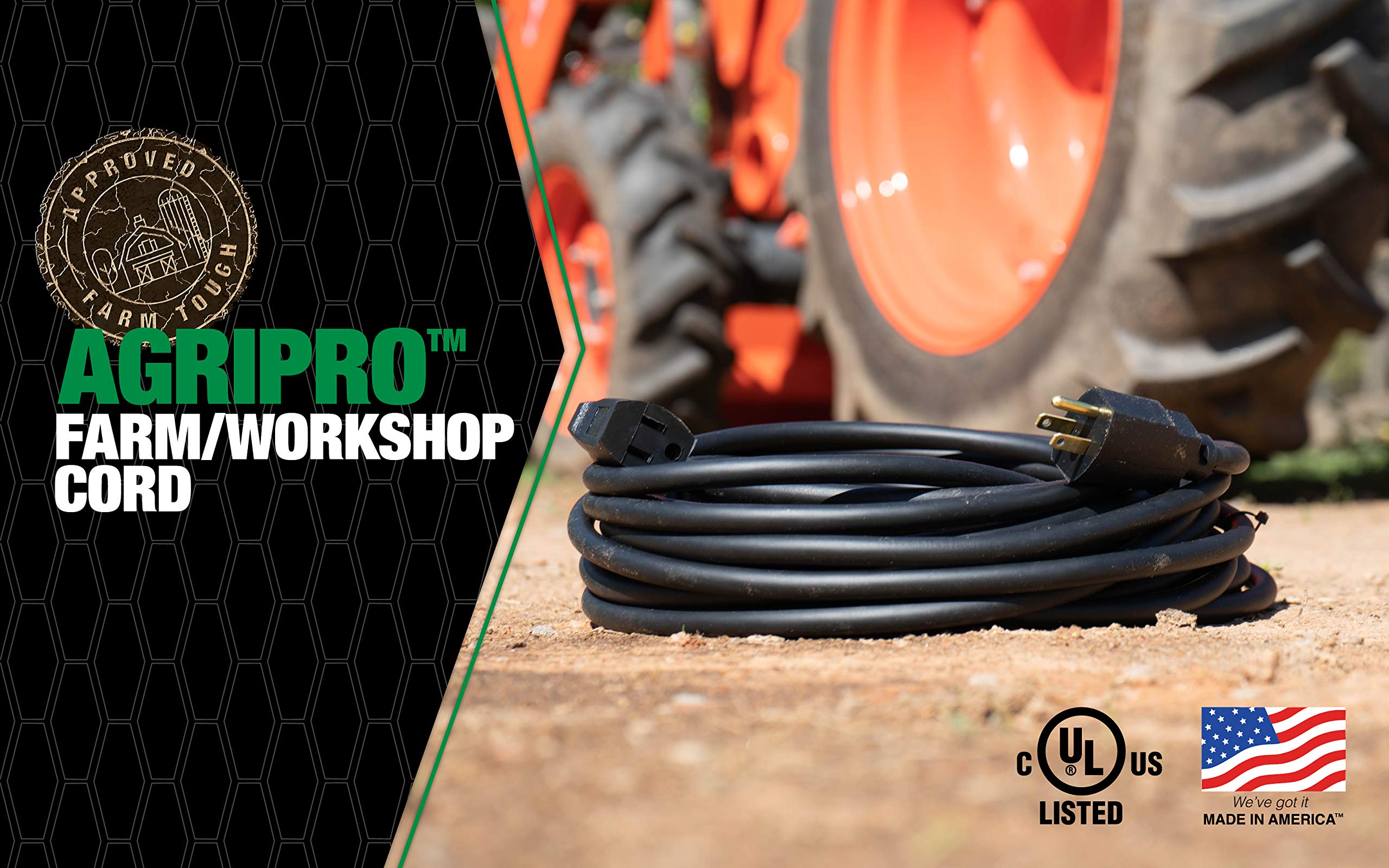 Southwire Agripro 12/3 Heavy Duty Extension Cord, 25Ft, Farm/Workshop Cord, Sjtow, Black, 67729001