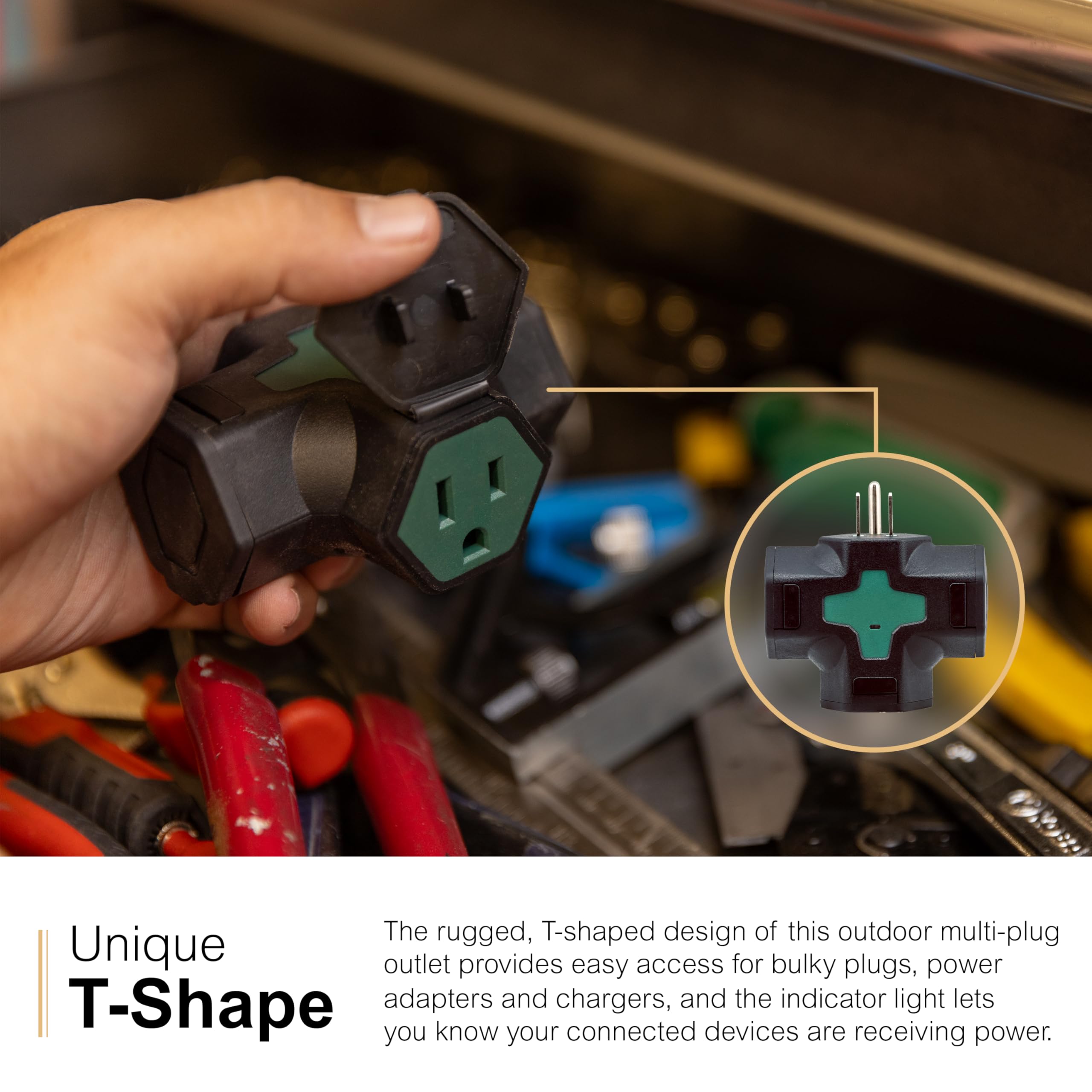 Ge 3 Outlet Extender, Indicator Light, Outlet Adapter, Power Splitter Plug, Heavy Duty, T Tap Multi Plug, 3 Prong,Use With Chris