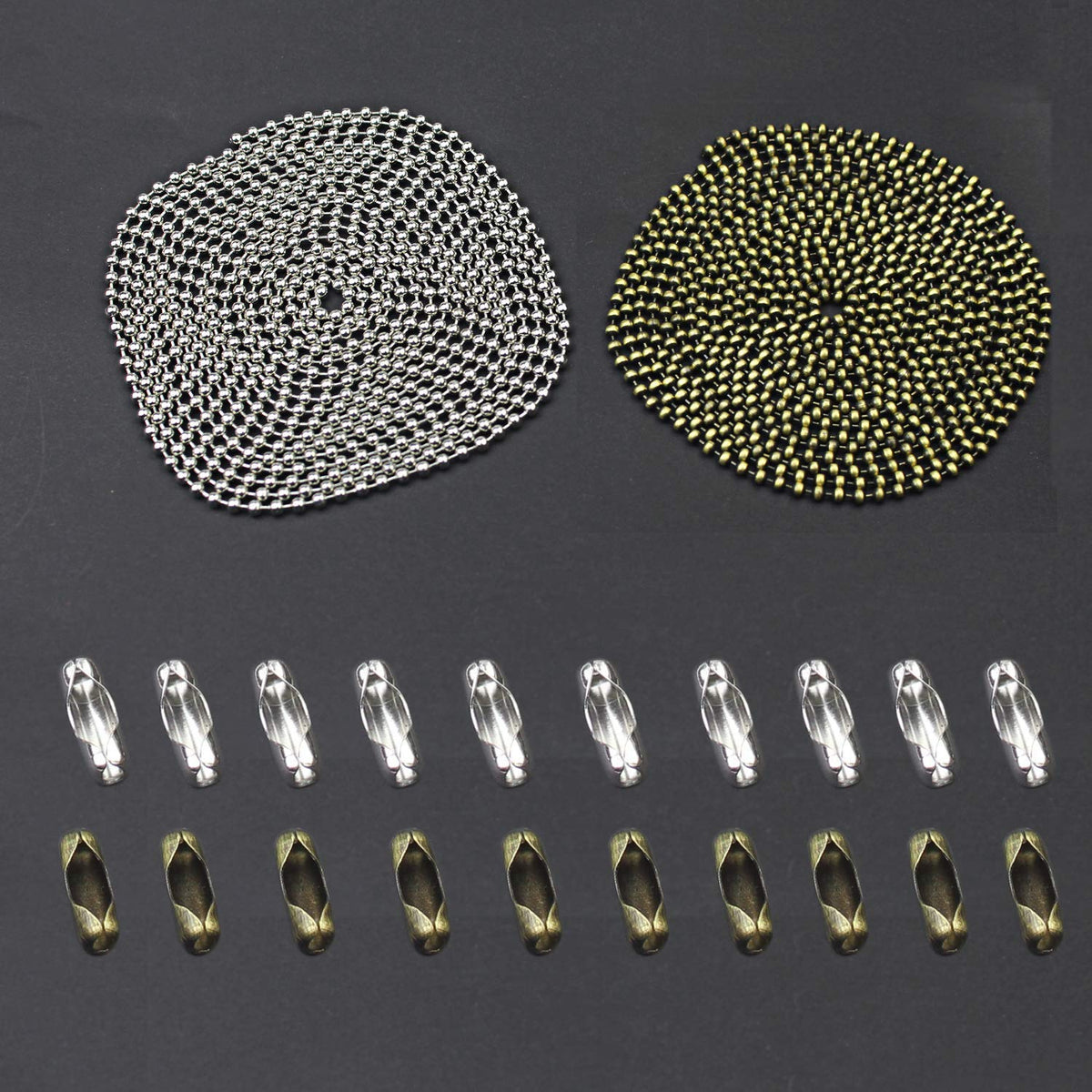 Luckkyme 2 Pack 3.2Mm Beaded Pull Chain Extension With Connector, Each 10 Feet Beaded Roller Chain With 10 Matching Connectors F
