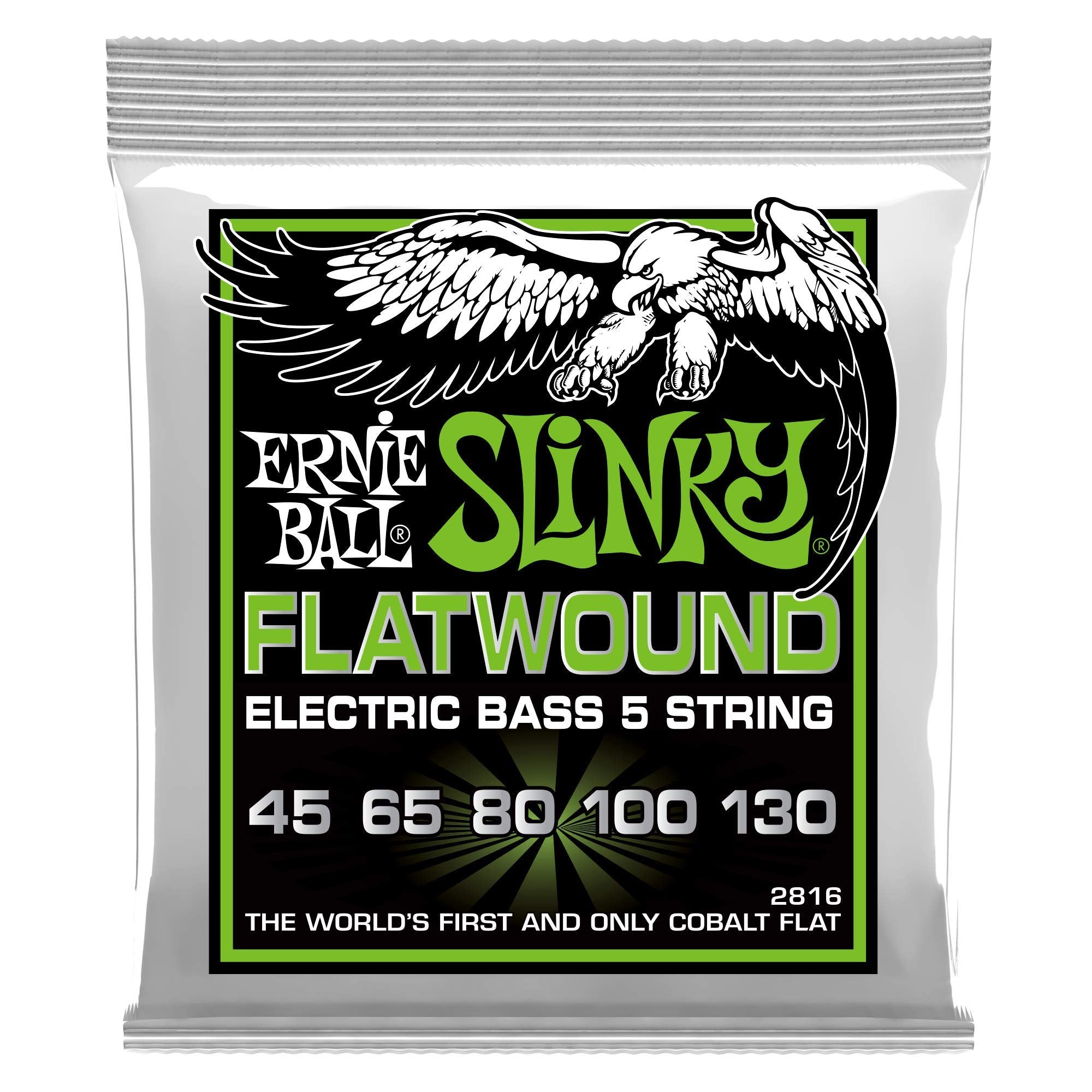 Ernie Ball 5-String Regular Slinky Flatwound Bass Guitar Strings, 45-130 Gauge (P02816)