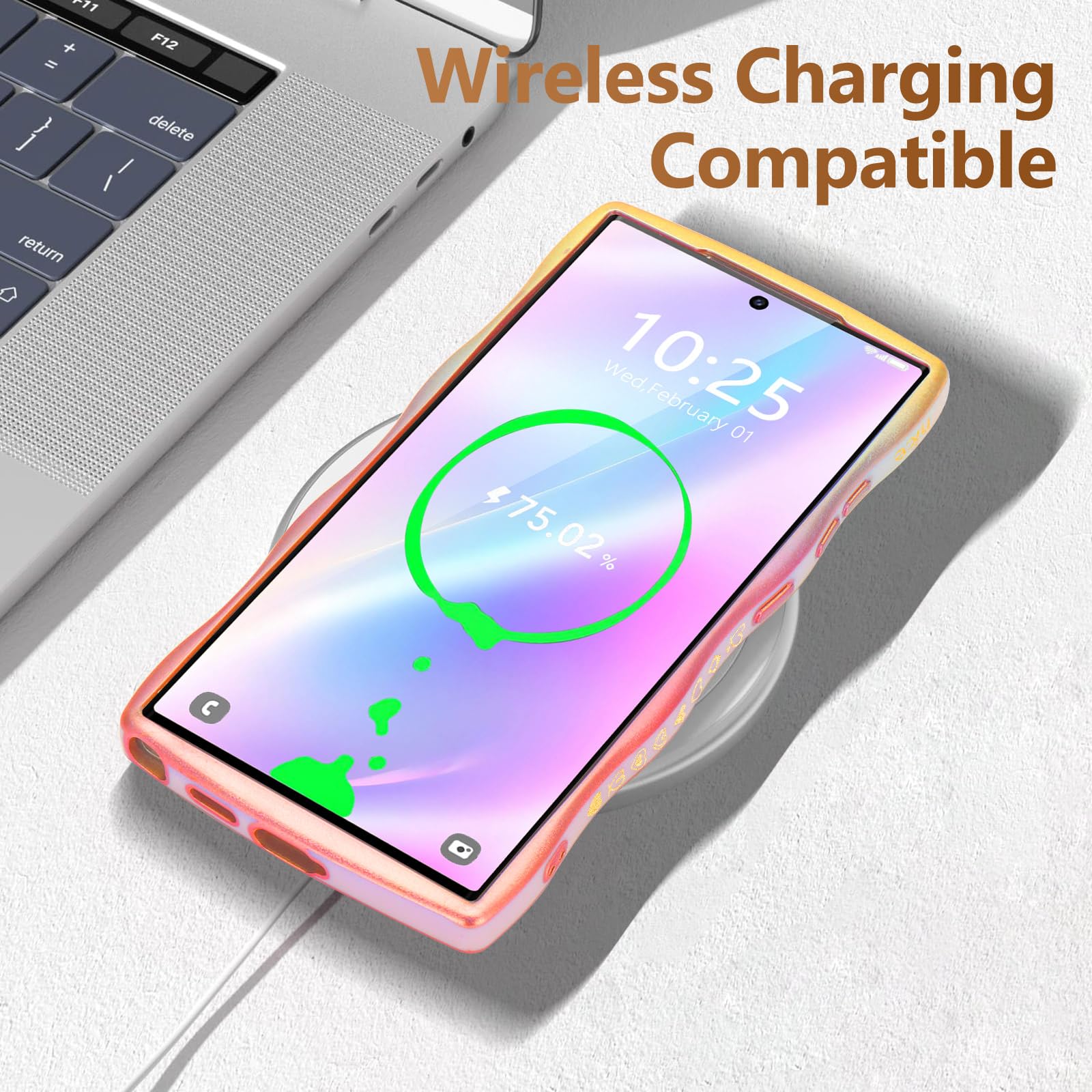 Lchulle For Samsung Galaxy S24 Ultra Case For Women Girls, Cute Wave Frame Curly Shape With Love Heart Camera Protection Luxury