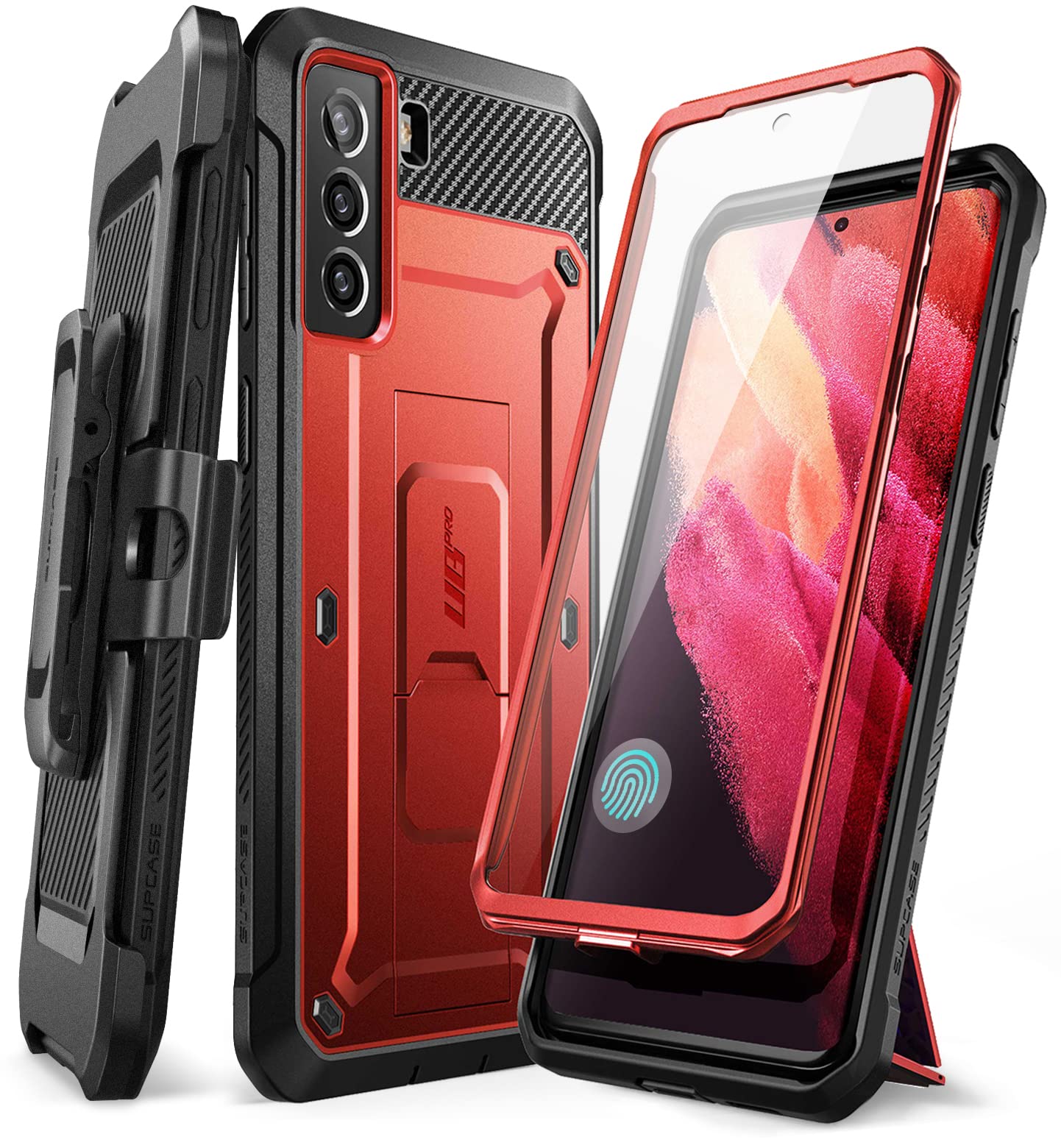 SUPCASE for Samsung Galaxy S21 FE Case with Stand & Belt-Clip (Unicorn Beetle Pro), [Built-in Screen Protector] [Military-Grade 