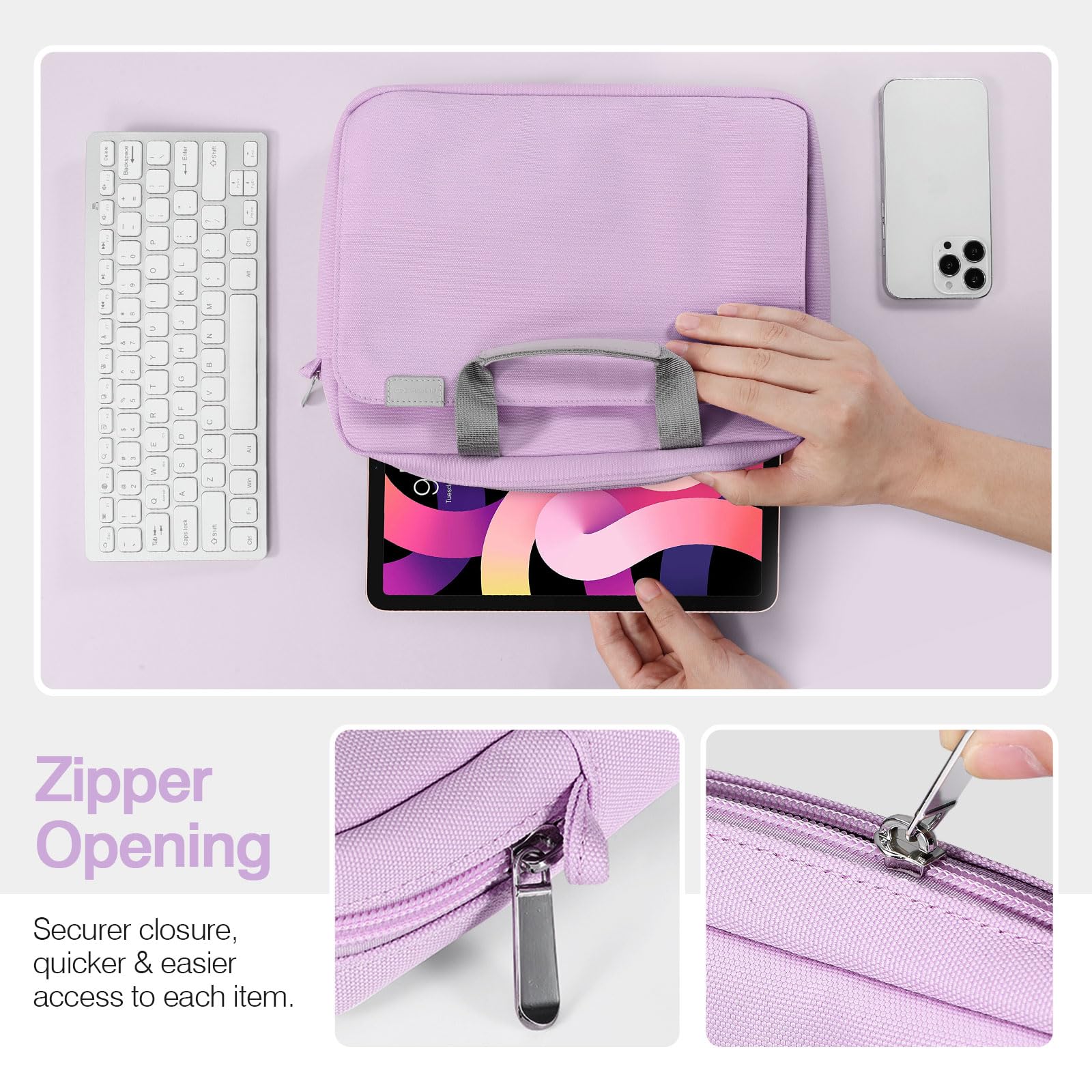 MoKo 9 11 Inch Tablet Sleeve Case, Protective Handle Shoulder Bag Fits New 11 inch iPad Pro M4/iPad Air M2 2024, iPad Air 5/4th 10.9, iPad 10th Gen. 10.9, iPad 9/8/7th 10.2, Tab S8/S9 11, Purple