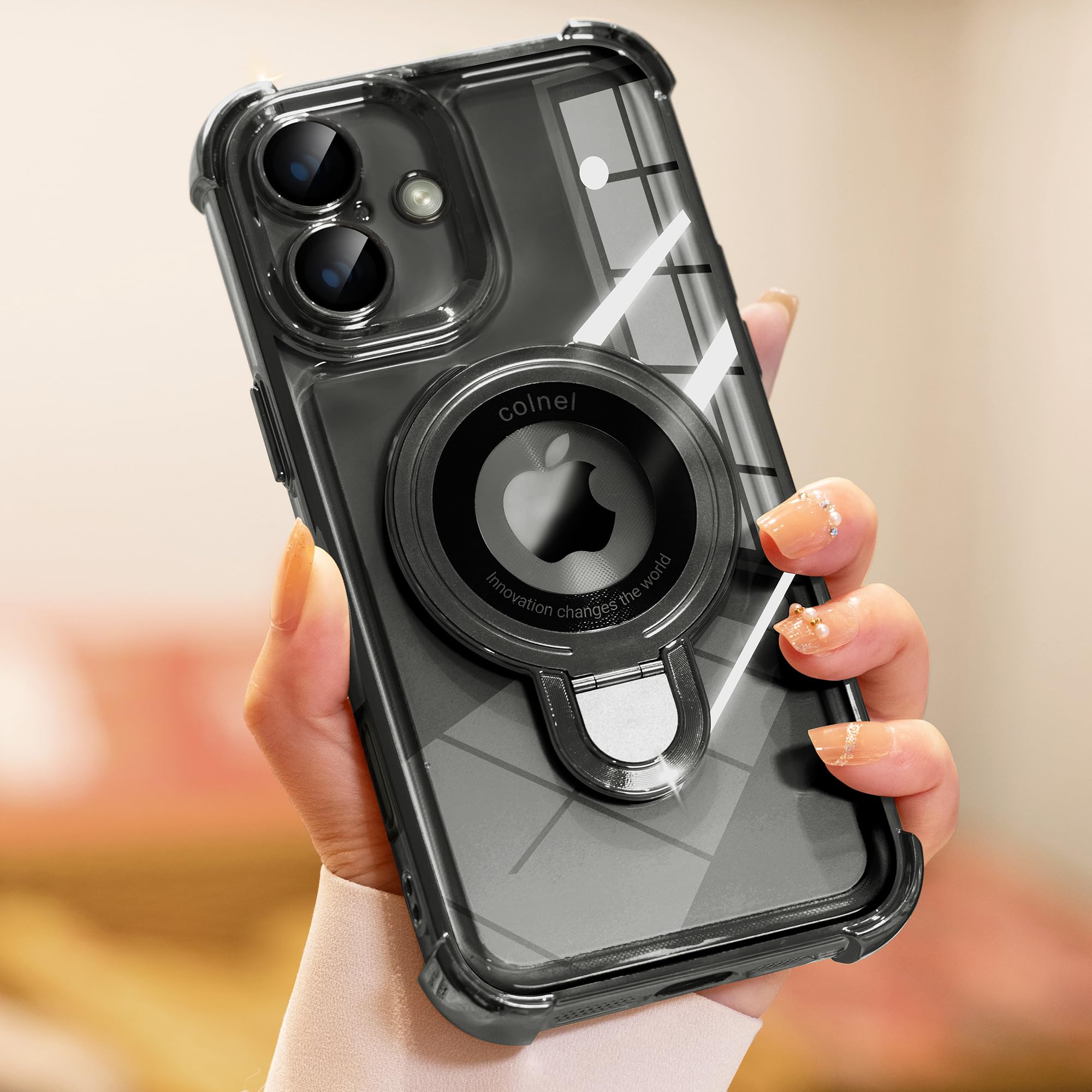 Chiclady For Iphone 16 Case With Integrated Lens Protection, [Foldable Stand & Ring Holder] [Compatible With Magsafe], Glossy Sh