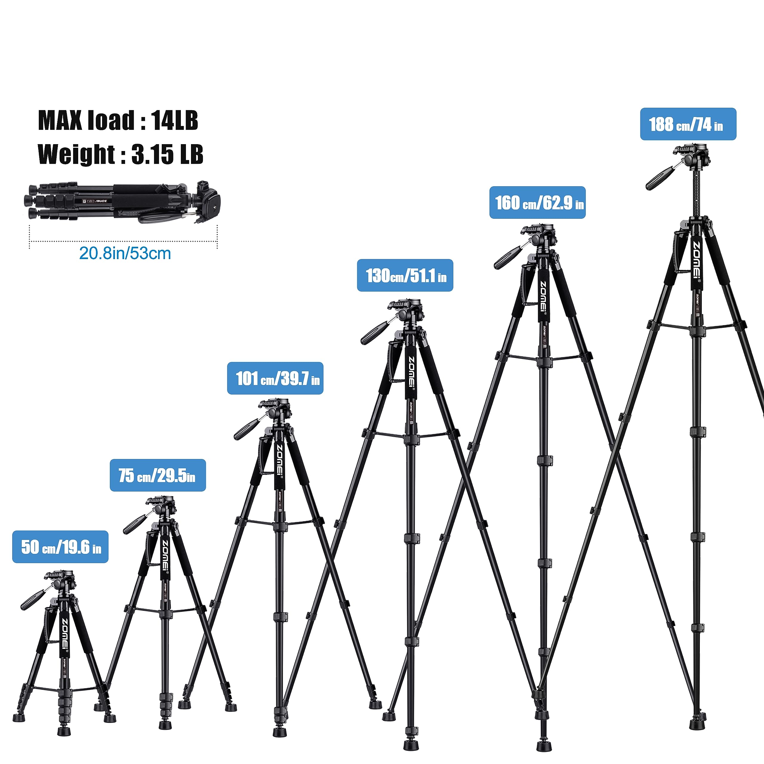 Zomei Tripod 74    Camera Tripod, Aluminum Professional Heavy Duty Camera Tripod Stand, Tripod For Camera Dslr Slr With Carry Ba