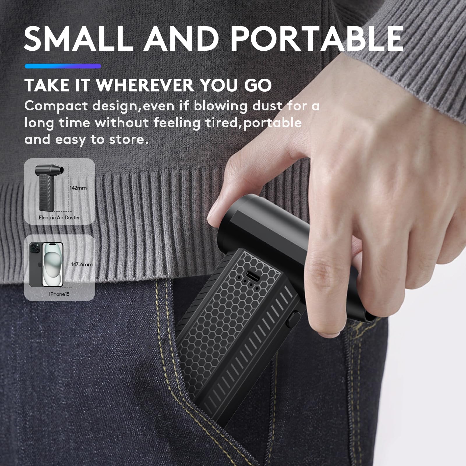 Compressed Air Duster Kit-Blower-Pc Duster Electric-130000Rpm- Replace Compressed Air Can-Keyboard Clean-Car Mini Snow Blowers-C