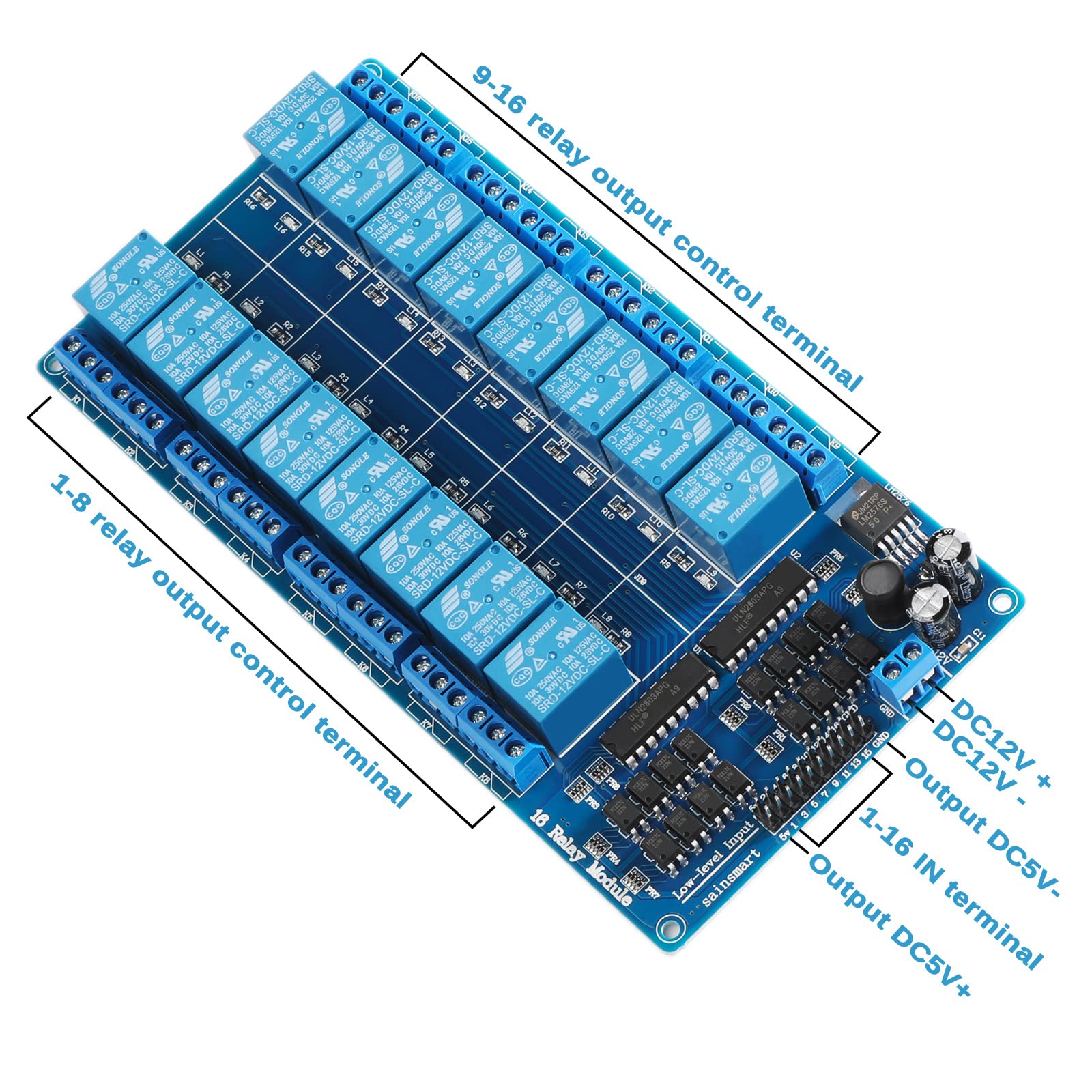 Sainsmart 16 Channel 12V Relay Module Board For Arduino Dsp Avr Pic Arm