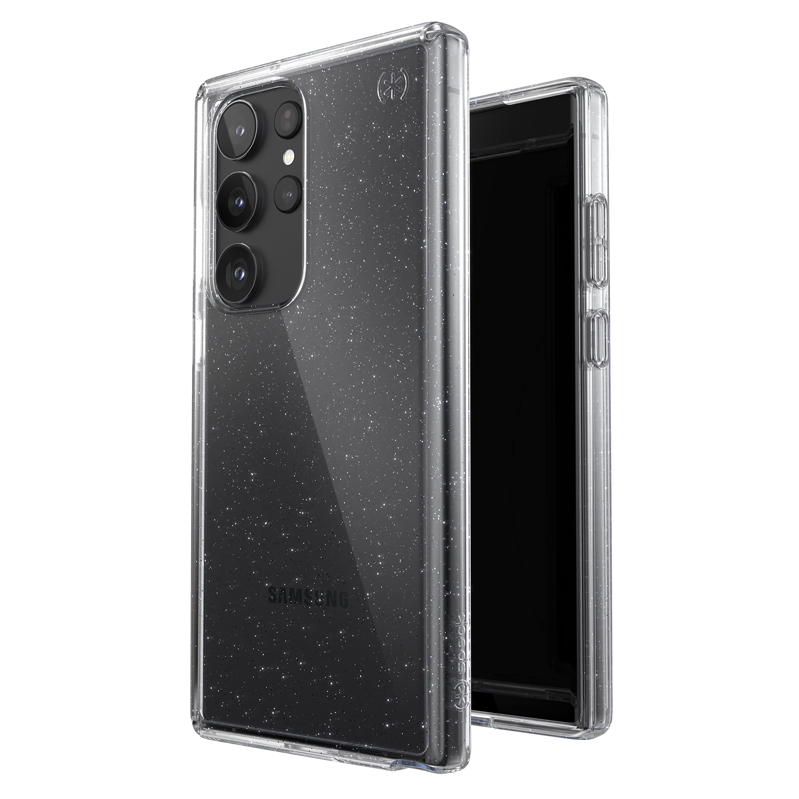 Speck Products Presidio Perfect Clear Glitter Case Fits Samsung Galaxy S23 Ultra, Polycarbonate ,Clear/Clear With Platinum Glitt