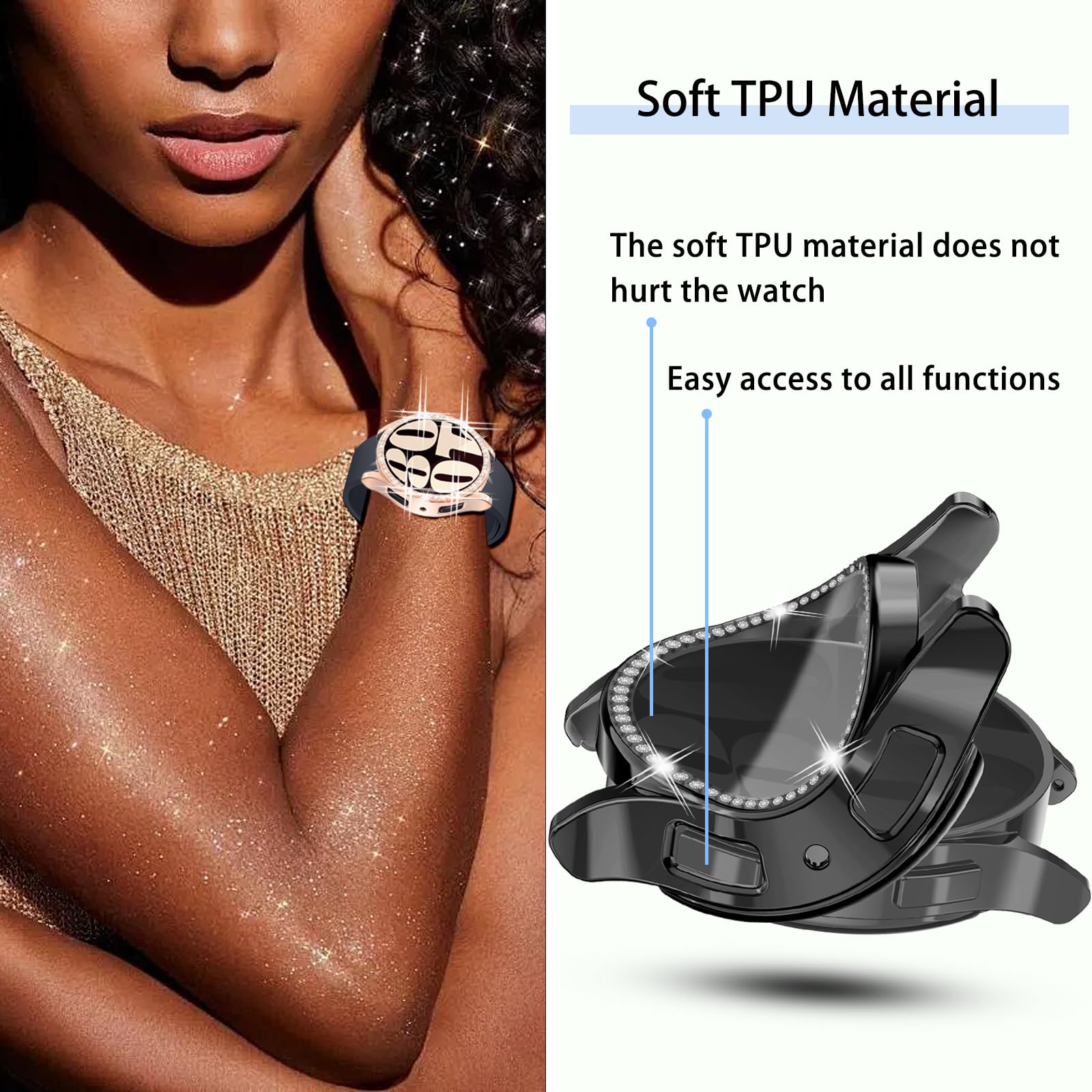 [8Pack] Richone Screen Protector Compatible With Galaxy Watch 6 44Mm, Glitter Rhinestones Protective Case For Samsung Smart Watc