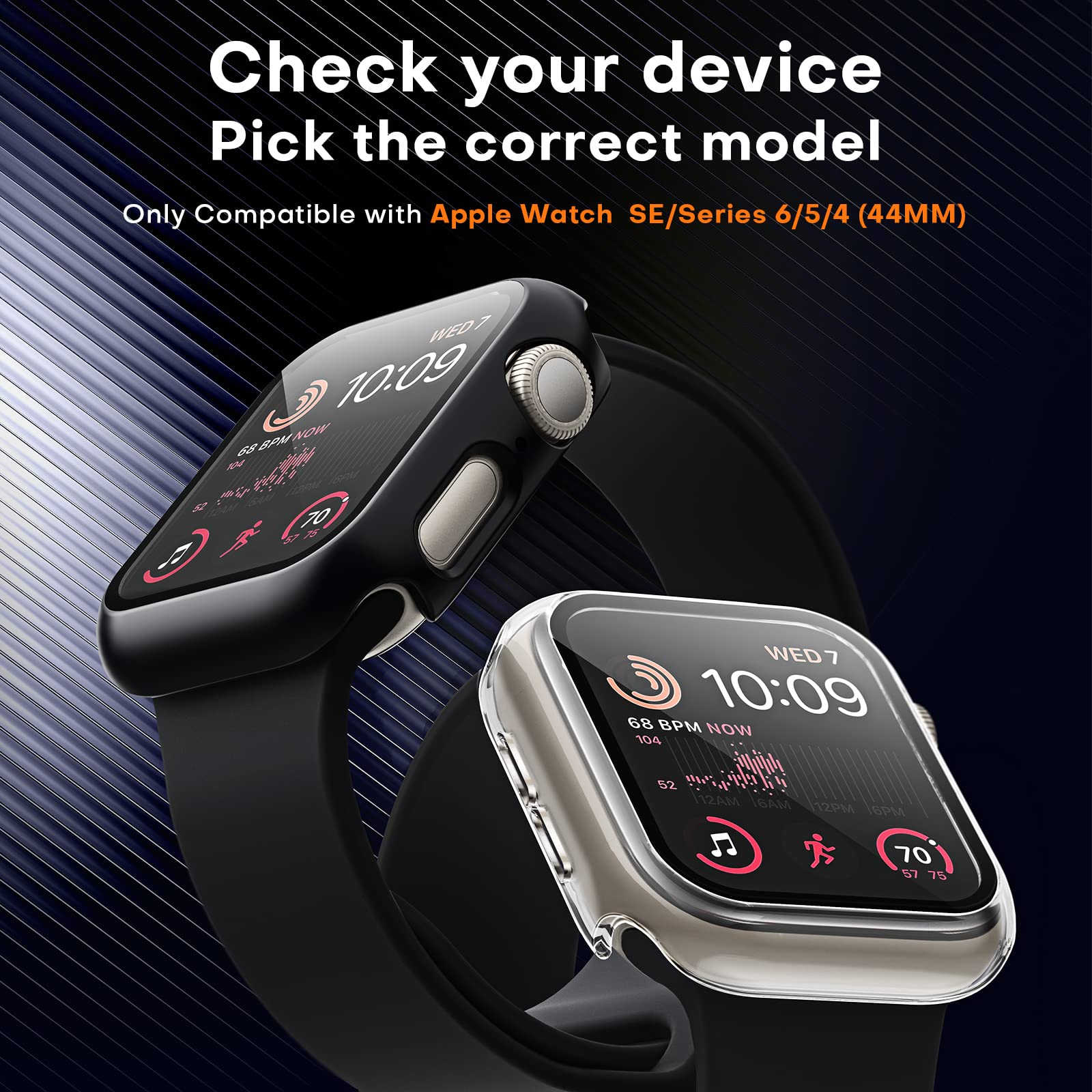 Tocol 2 Pack For Apple Watch Case 44Mm Se (2Nd Gen) Series 6/5/4, [10X Military Grade Shockproof], [Touch Sensitive], [Ultra Thi