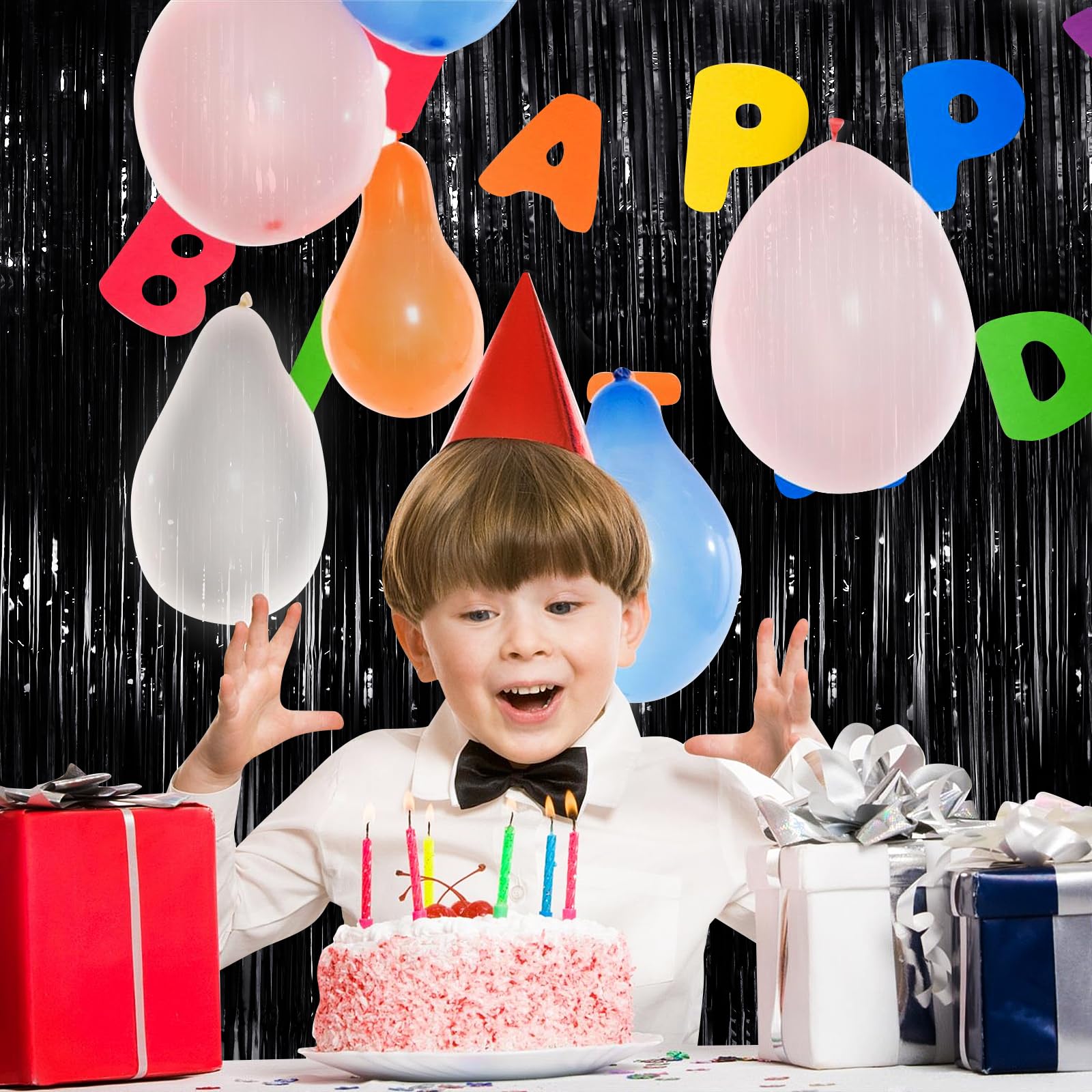 Black Metallic Tinsel Foil Fringe Curtains, 4 Pack 3.3X8.3 Feet Party Streamer Curtains For Birthday Party Decorations, Hallowee