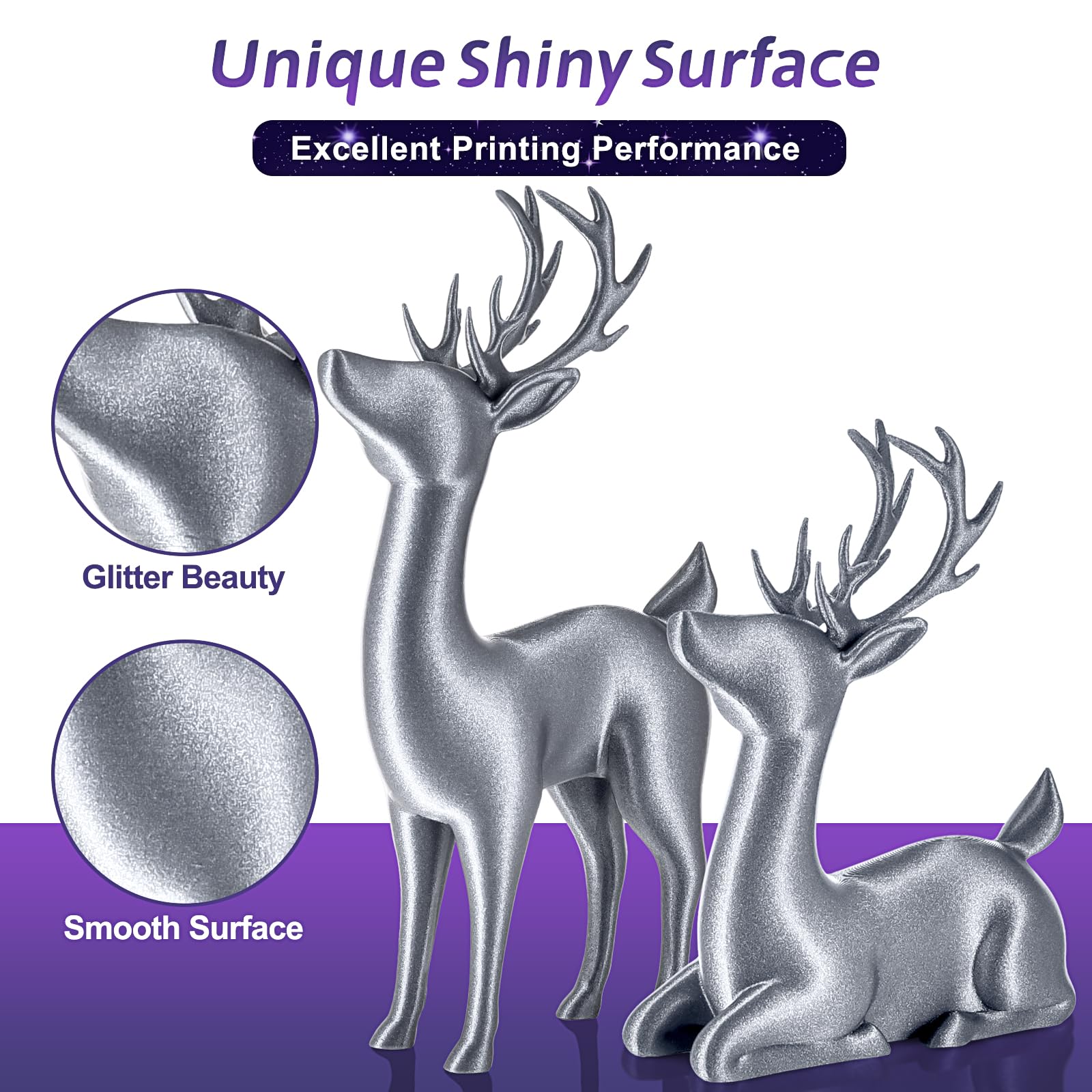 Eryone Sparkly Glitter Shining Pla Filament For 3D Printer, 1.75Mm, Tolerance: 0.03Mm, 1Kg(2.2Lbs)/Spool, Silver