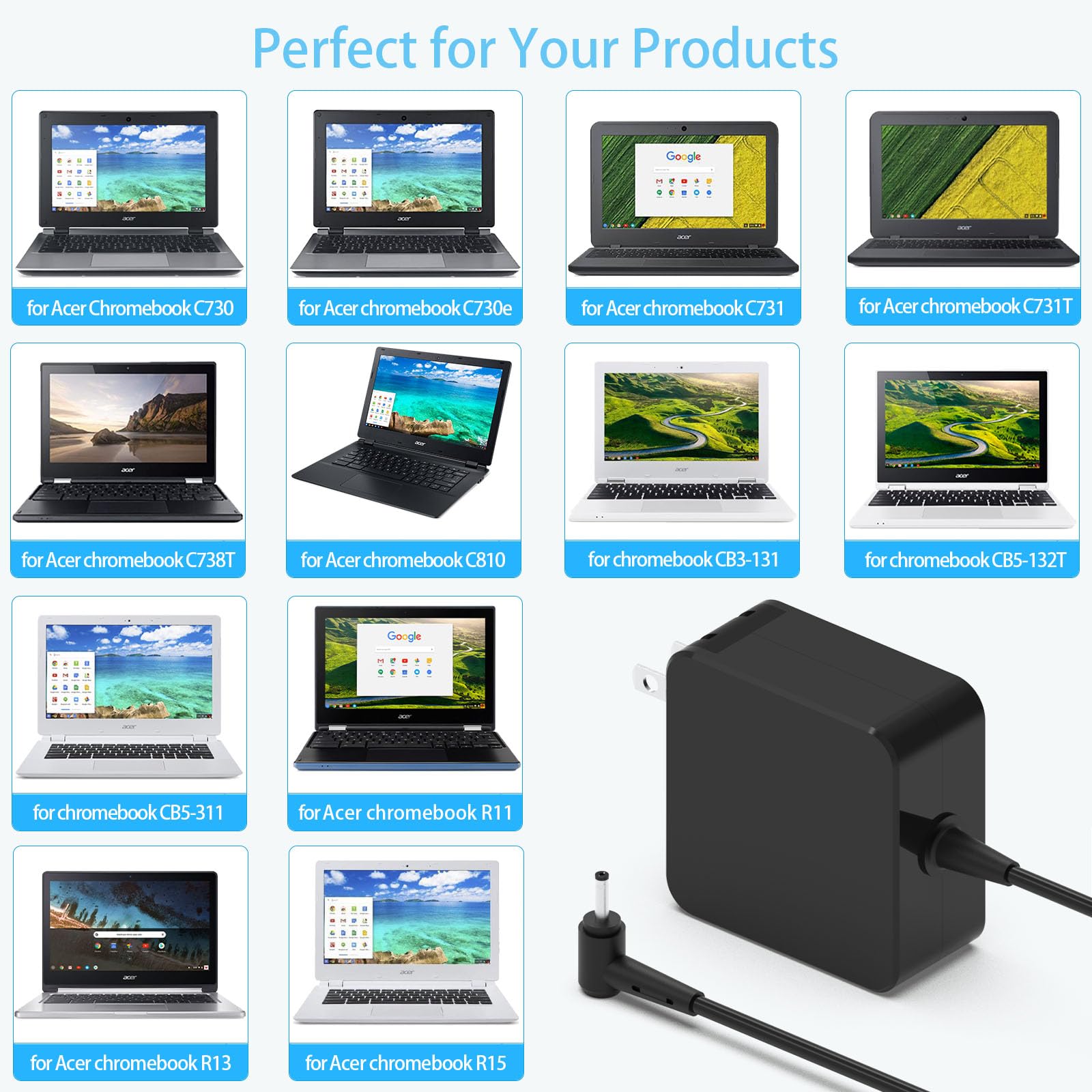 65W Laptop Charger For Acer Swift 3 5 1 Spin 3 5 1 Sp315 51 Sp314 52 Sp314 53 Sp513 52N Sp111 31 Swift Sf315 41 Sf315 41G Sf314