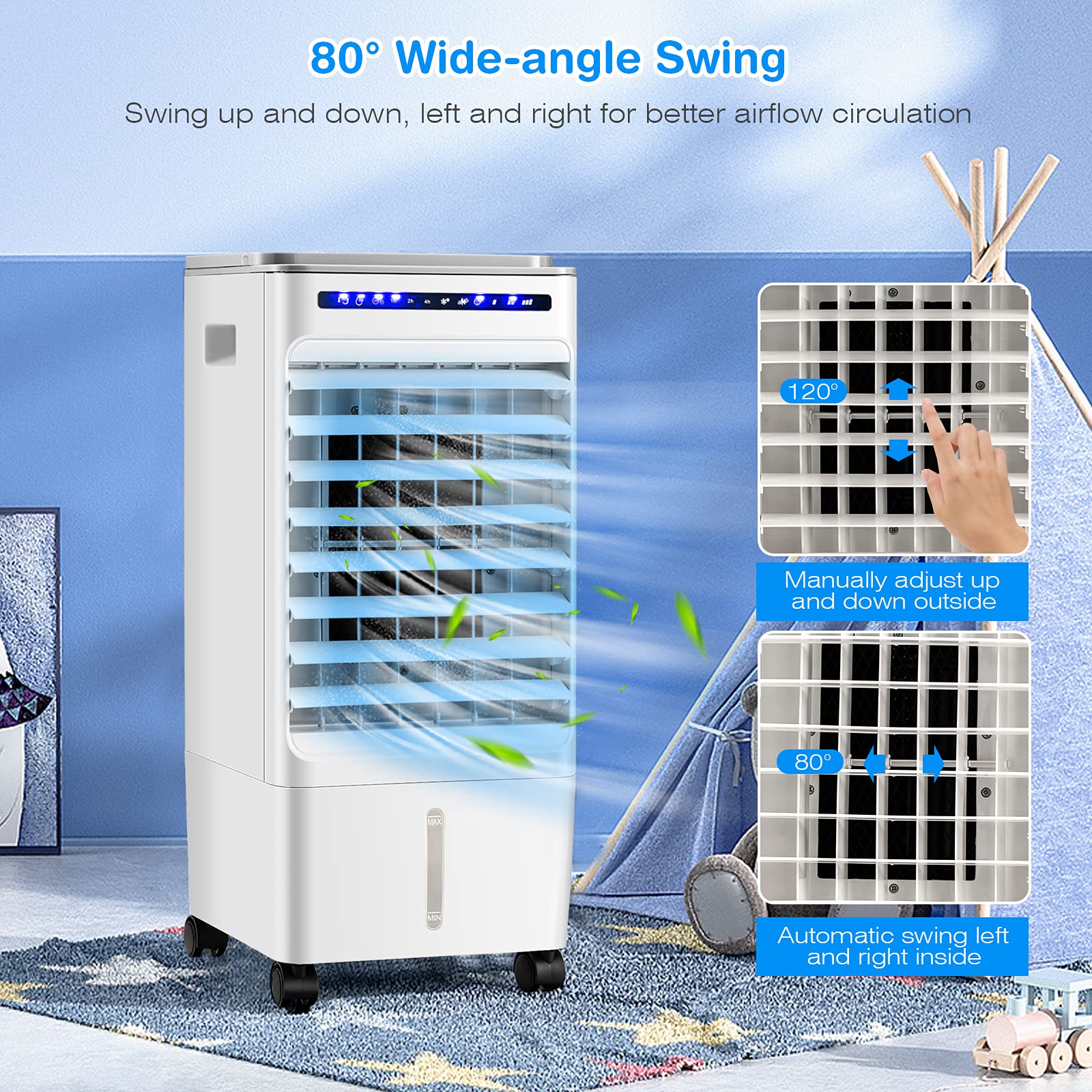 Costwayaportableaevaporativeaairacooleraforaroom, Include Remote Control, 4 Ice Packs, Portable Bladeless Fan With 3 Modes, 3 Sp