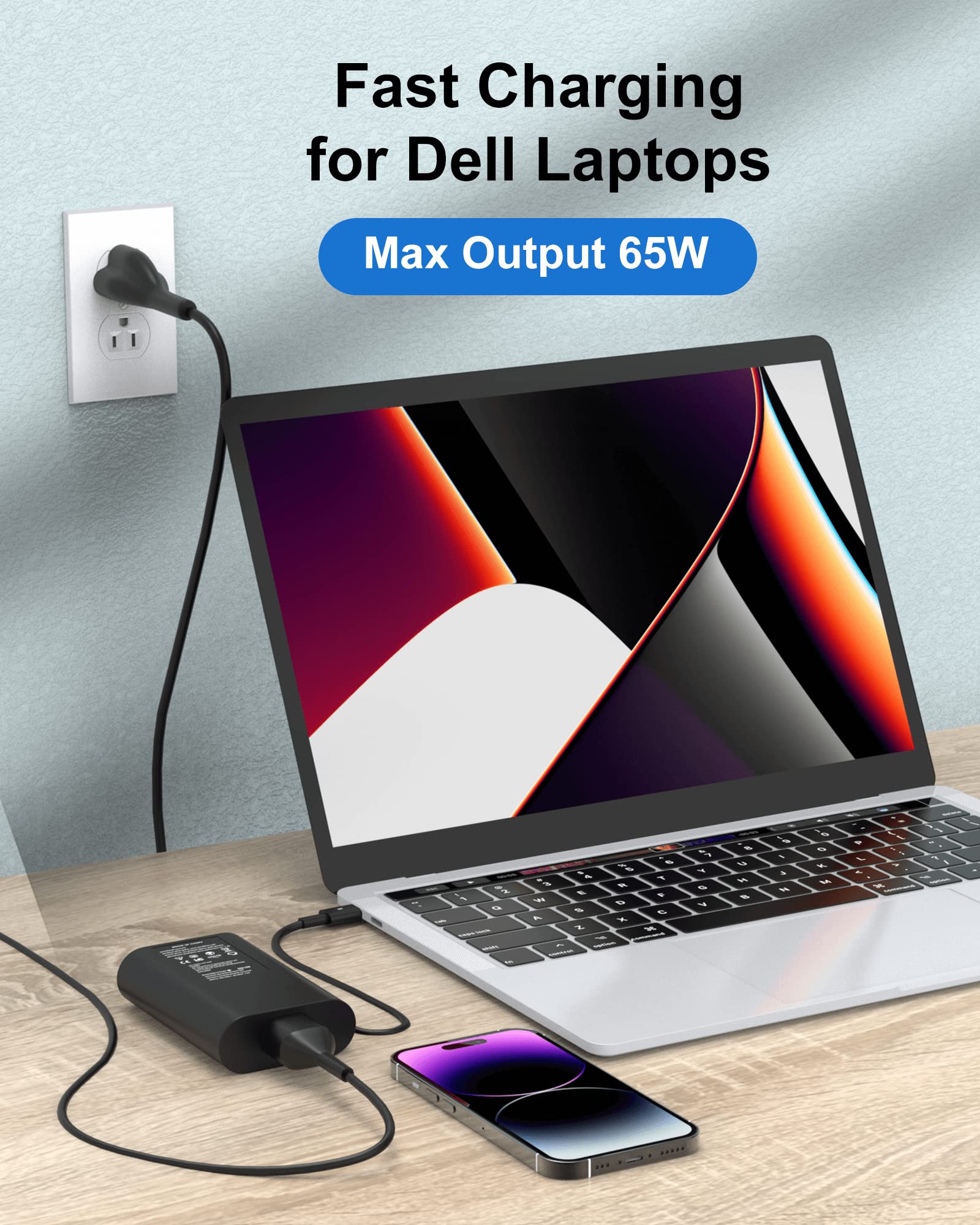 65W 60W Usb C Charger For Dell Laptop: Dell Latitude 5540 5530 5430 7430 7440 5440 5420 3540 3440 5520 7420, For Dell Inspiron 1