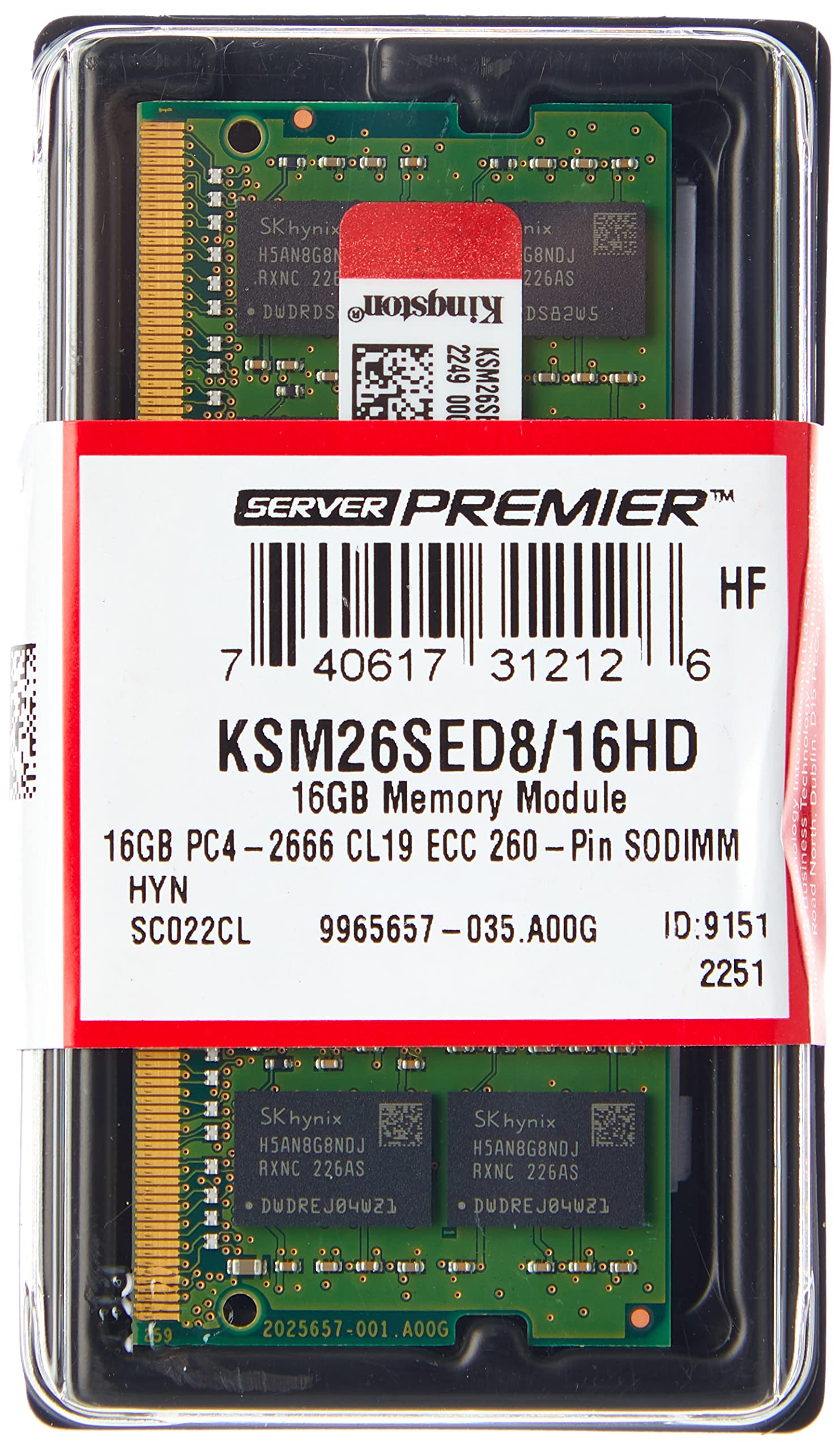 Kingston Server Premier 16Gb 2666Mt/S Ddr4 Ecc Cl19 Sodimm 2Rx8 Server Memory Hynix D - Ksm26Sed8/16Hd