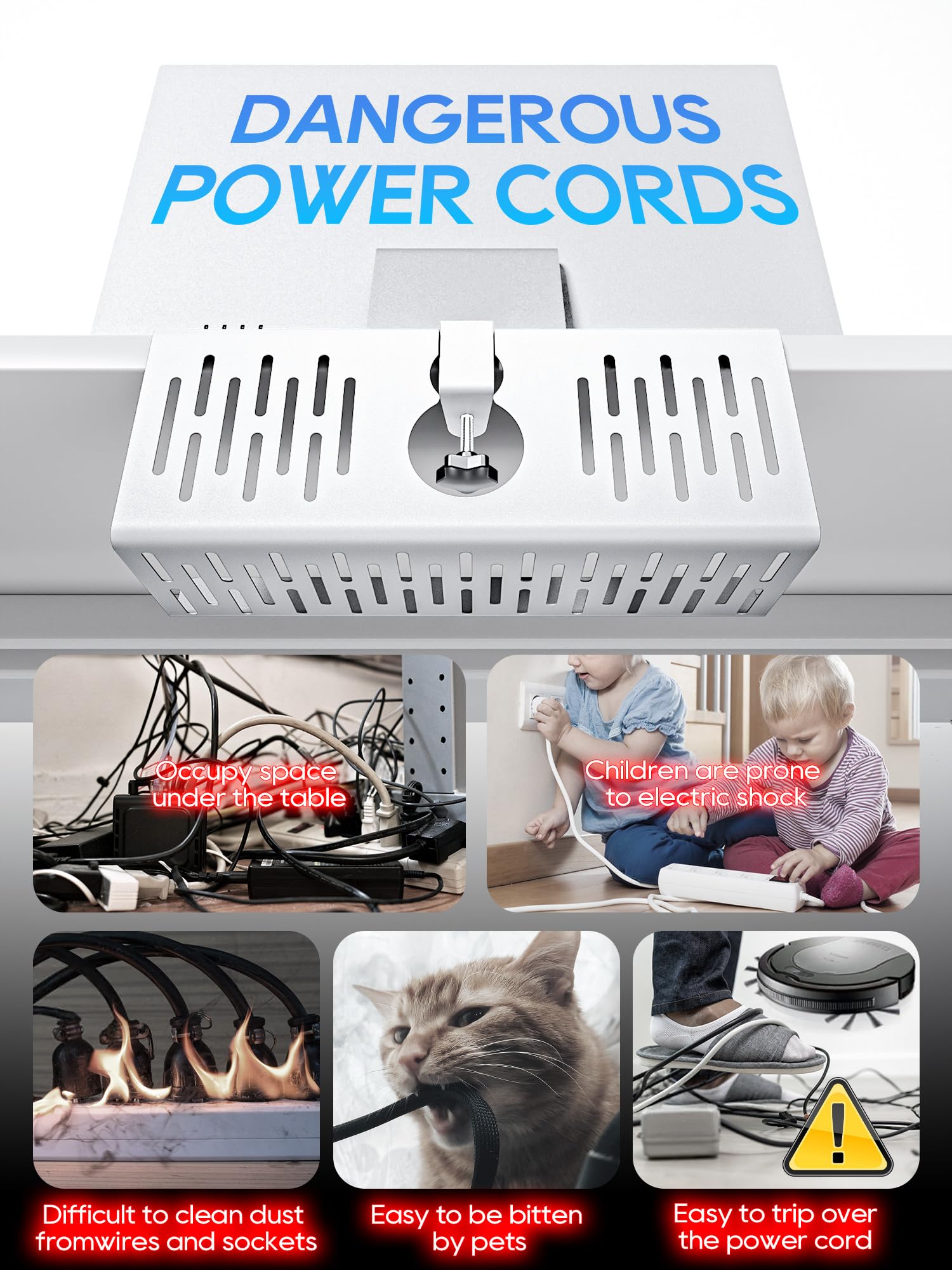 Nodoca No Drill Under Desk Cable Management Tray, 14'' Wire Management, Punch Free Clamp On, Newest Metal Cable Tray, Wire Organ