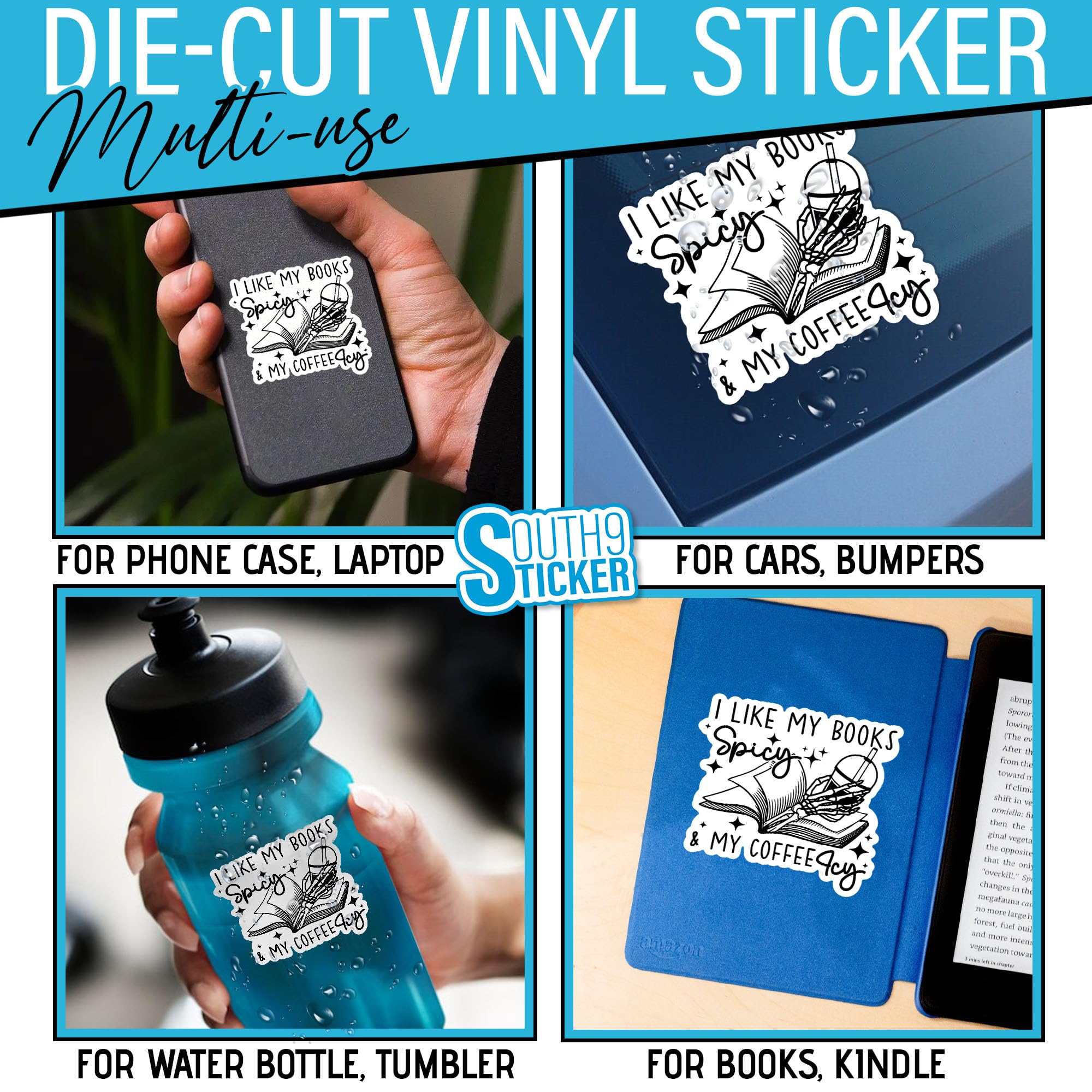 (3Pcs) I Like My Books Spicy And My Coffee Icy Sticker Funny Skeleton Book Lover Iced Coffee Bookish Reader 3'' Waterproof Die C