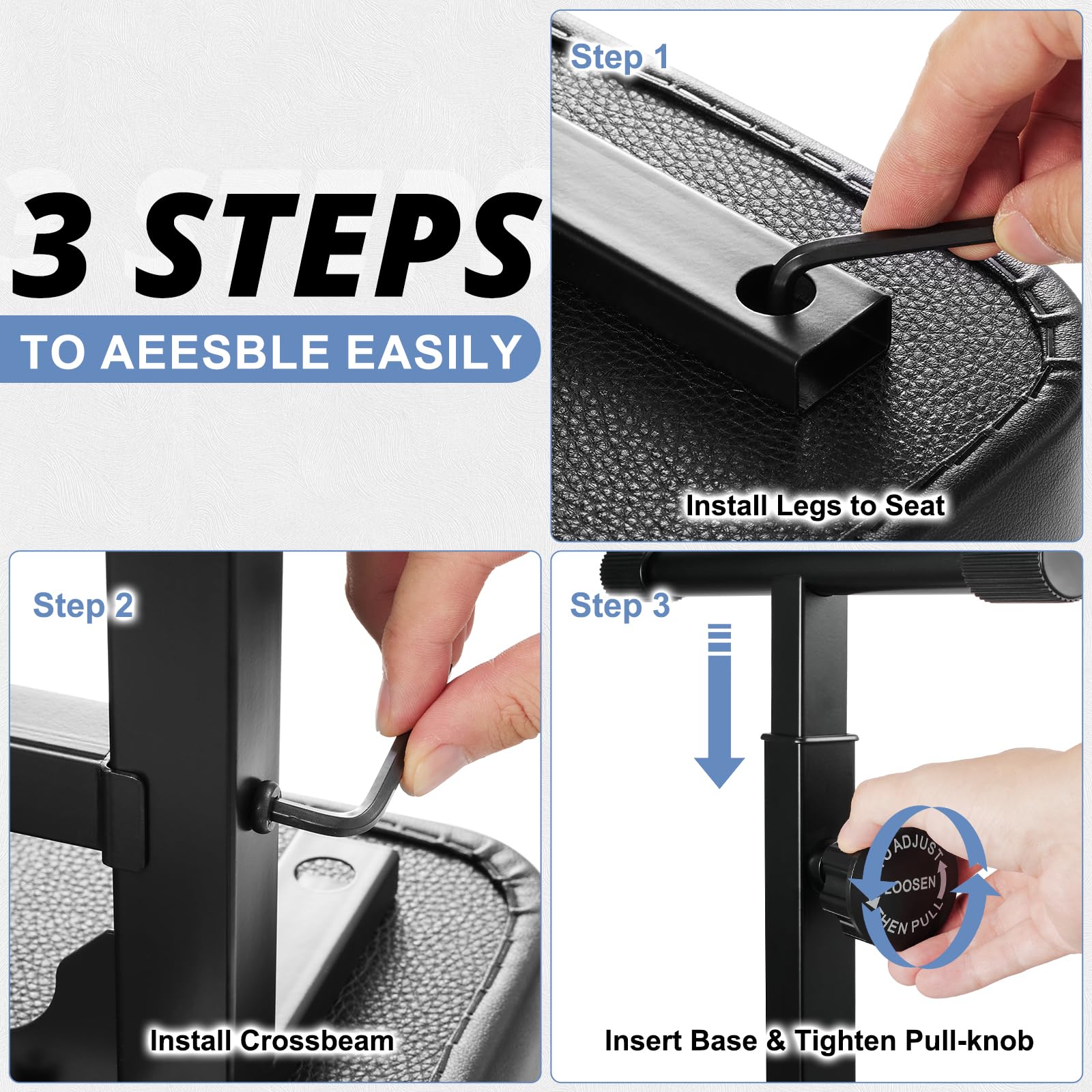 Tentoten Adjustable Height Piano Bench, Comfortable Padded Seat For Keyboard & Piano Stool, White