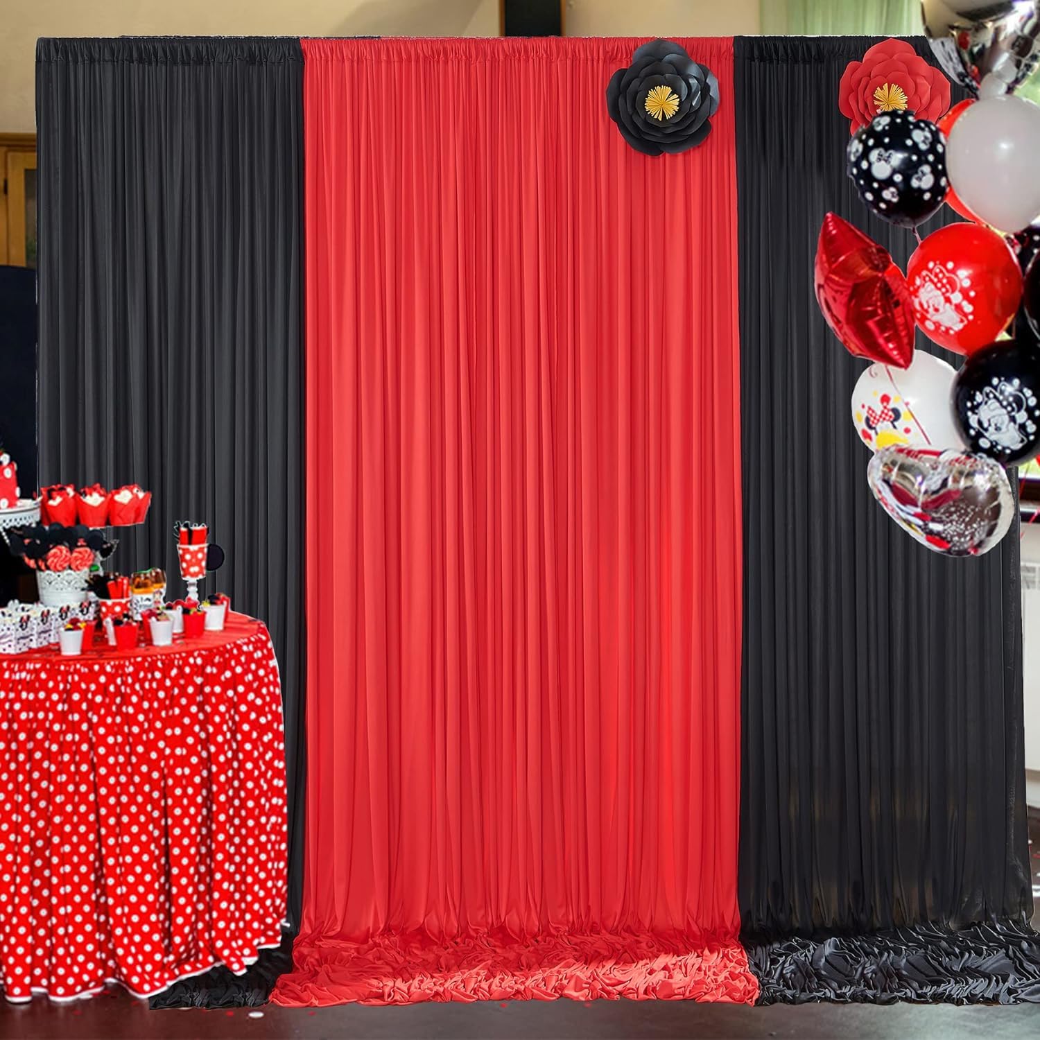 10X10Ft Black Backdrop Curtains And Red Backdrop Curtains Panels, Black And Red Backdrop Drapes For Party Home Decoration Suppli