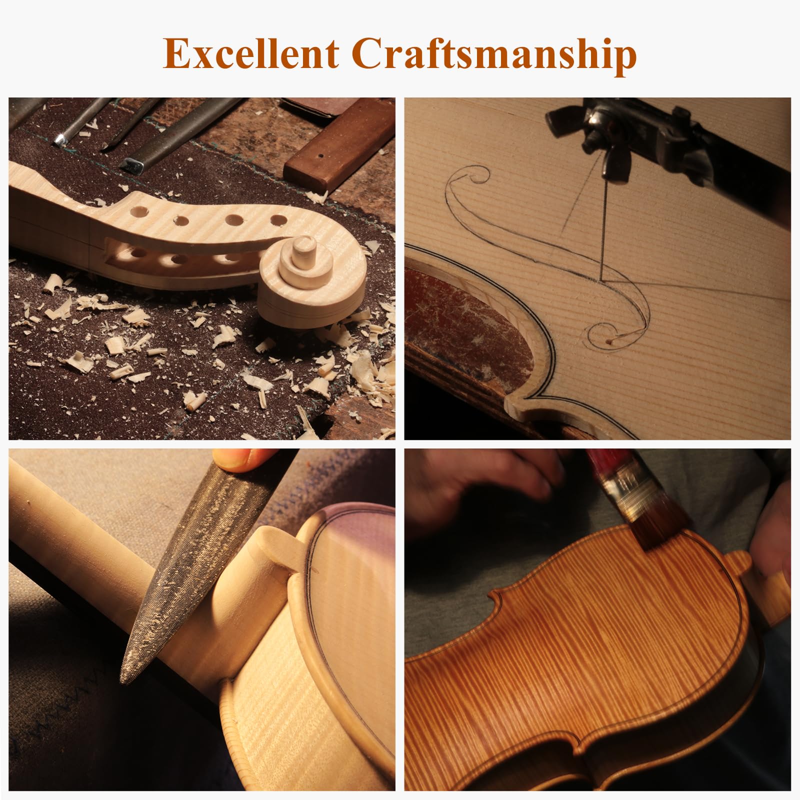 Phoenix Violin 4/4 Full Size Kit, Violin Fiddle Set For Beginner Adults Student With Rosewood Bow, Extra Strings & Bridge, 2 Ros