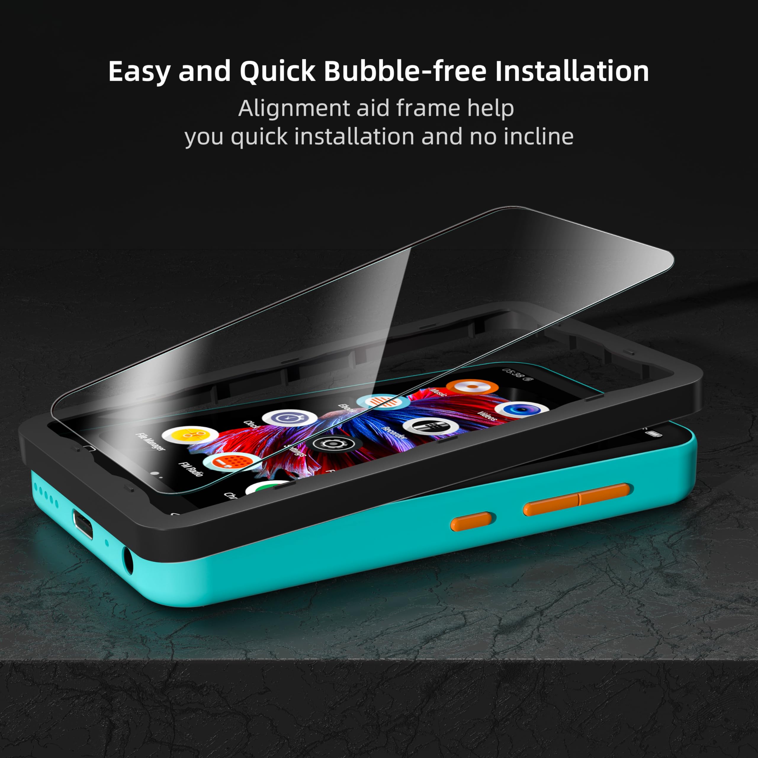 Timmkoo 3 Pack Screen Protector Q3E And Q5 Q8 Mp3 Player, Anti Scratch, Hd Clear Tempered Glass Film With Easy Installation Frame