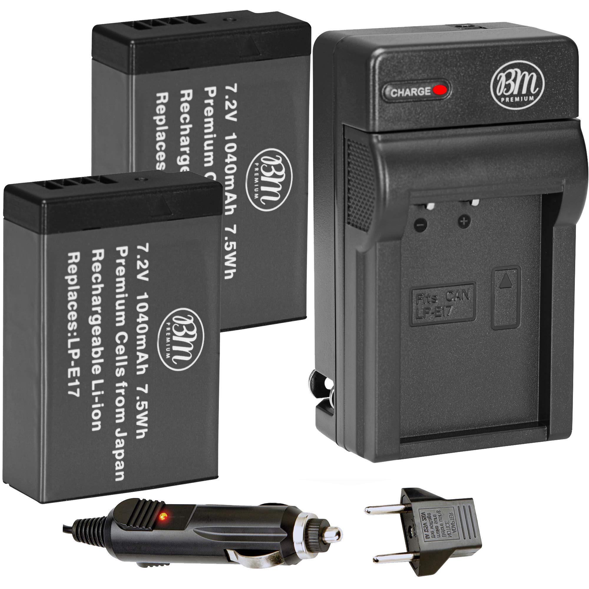 BM Premium 2 Pack of LP E17 Batteries and Battery Charger for Canon EOS R8, EOS R10, EOS R50, EOS R100, EOS RP, EOS M6 Mark II, Rebel T6i, T6s, T7i, T8i, Rebel SL2, SL3, EOS 750D, EOS 760D, EOS 8000D