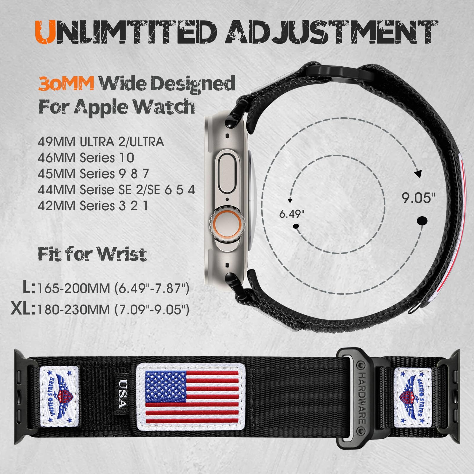 Snblk Rugged Nylon Sport Band For Iwatch Bands Men 49Mm 46Mm 45Mm 44Mm 42Mm, Soft Woven Stars- Stripes Flag Strap Compatible Wit