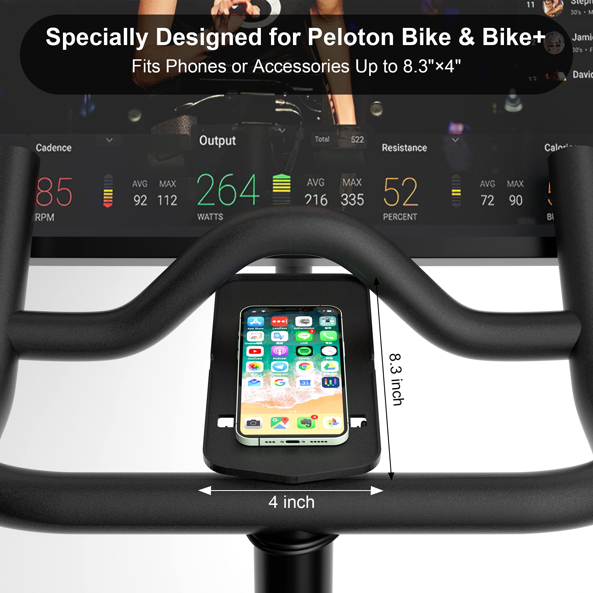 Coolwufan Phone Holder Compatible With Peloton Bike & Bike+ Accessories, Handlebar Stable Anti-Slippery Phone Mount Tray, Fit Fo