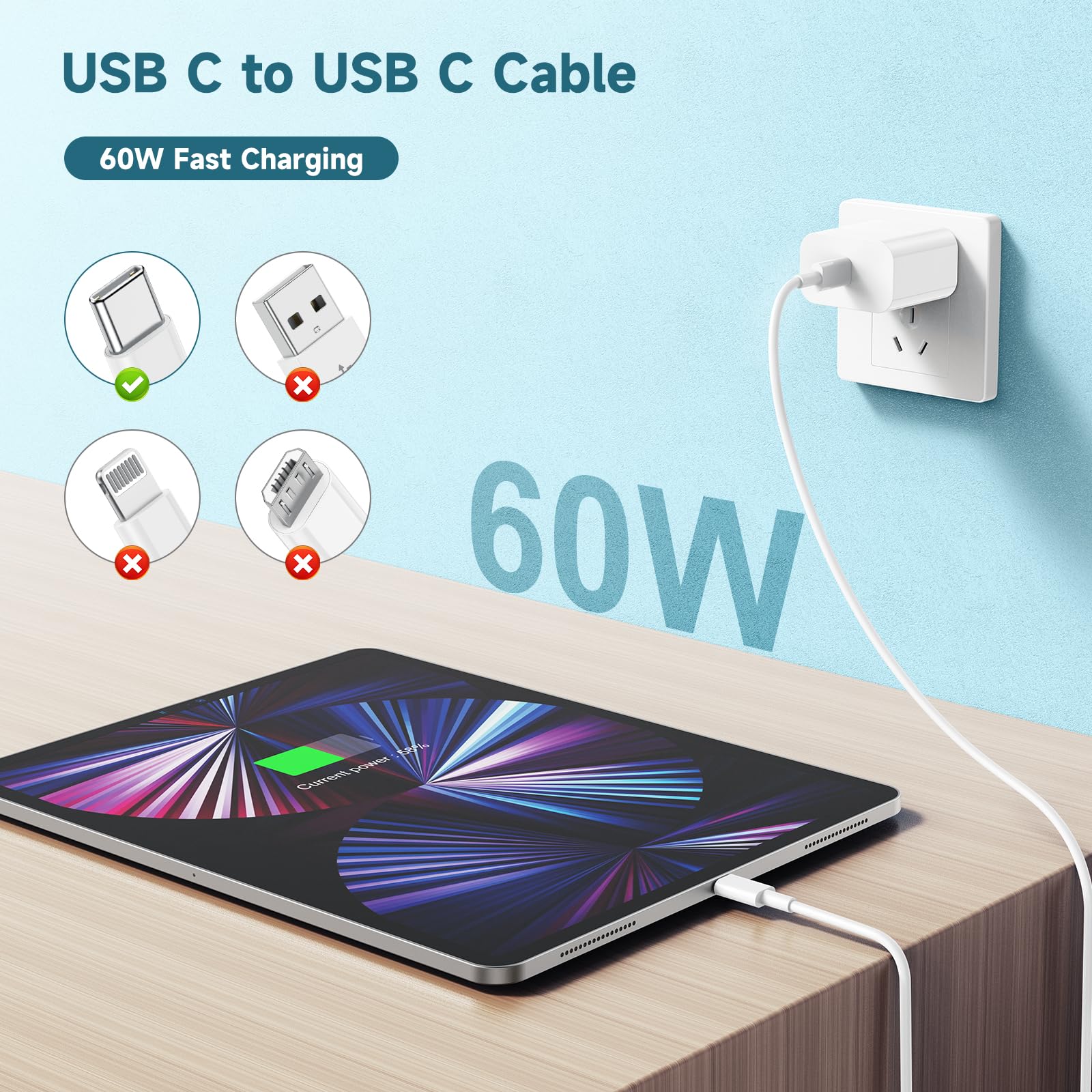 60W Usb C To Usb C Cable [3Pack]For Iphone 15 Fast Charging Cable,3Ft Short Usb C To Usbc Power Cord For Iphone 15/15 Pro/15 Plu