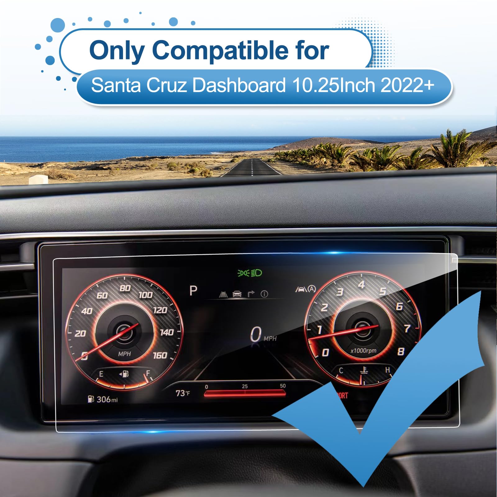Coleya 2022 2023 2024 Santa Cruz Screen Protector For Hyundai Santa Cruz Digital Instrument Cluster, 2023 Santa Cruz Tempered Gl