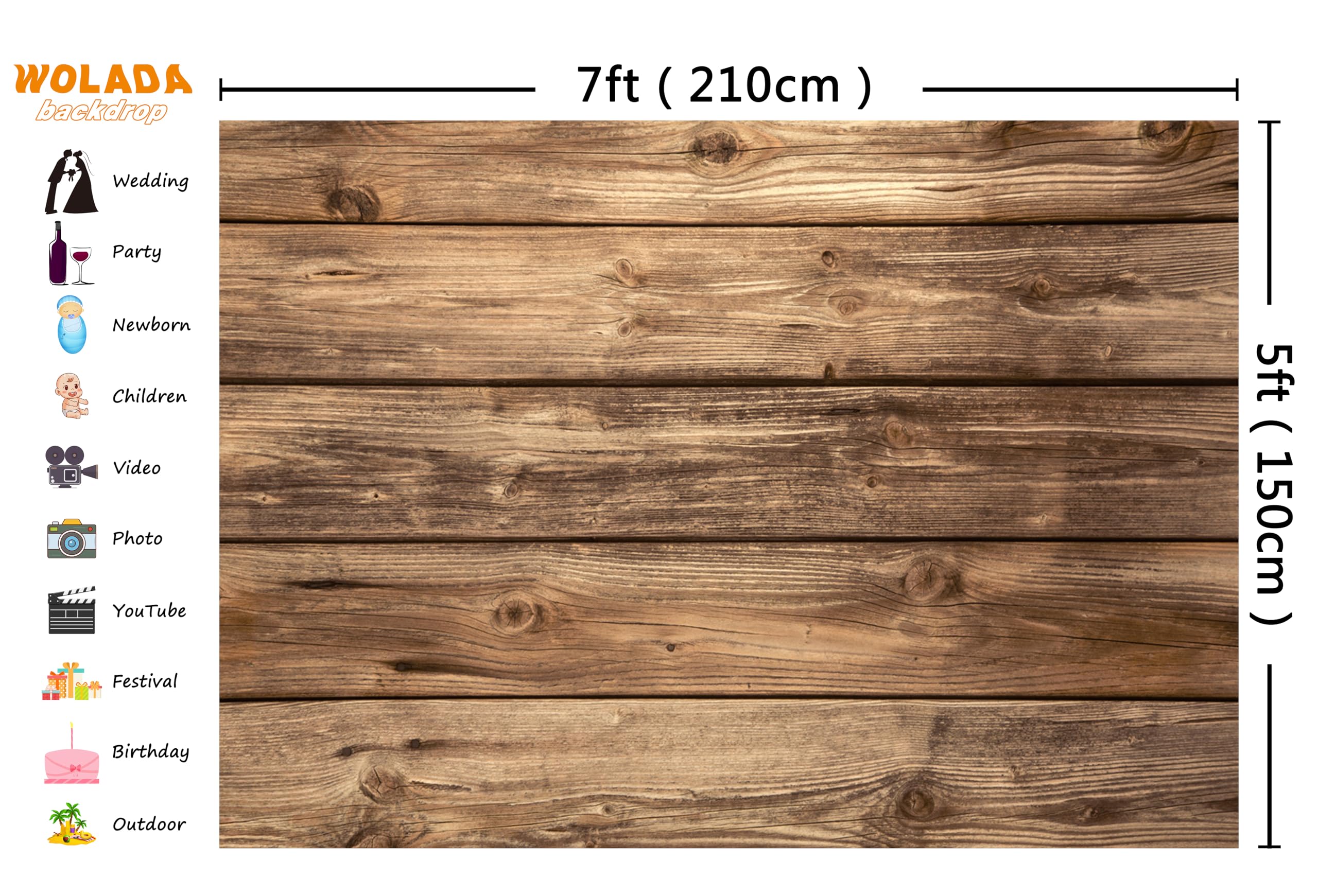 Wolada 7X5Ft Rustic Wood Wall Backdrop Natural Brown Wooden Board Photography Background Baby Shower Birthday Party Cake Table D