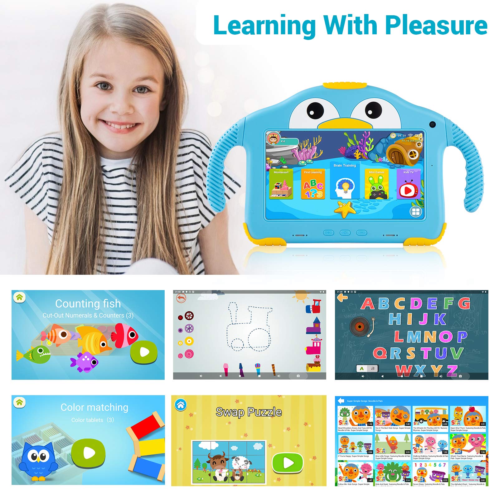 Tablet For Toddlers Tablet Android Kids Tablet With Wifi Dual Camera 1Gb 32Gb Storage 1024 X 600 Touch Screen Parental Control M