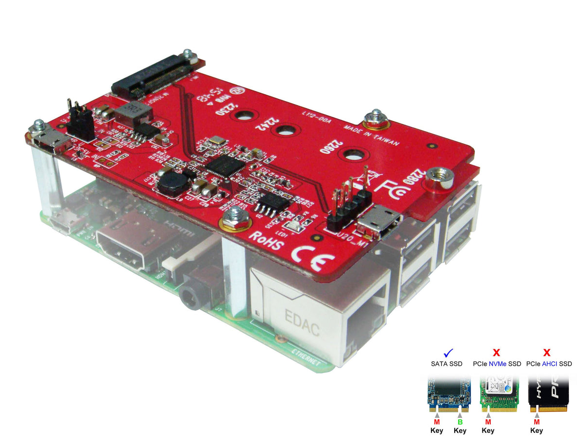 Ableconn Piusb-M2S Usb To M.2 Sata Ssd Converter Stackable Board For Raspberry Pi